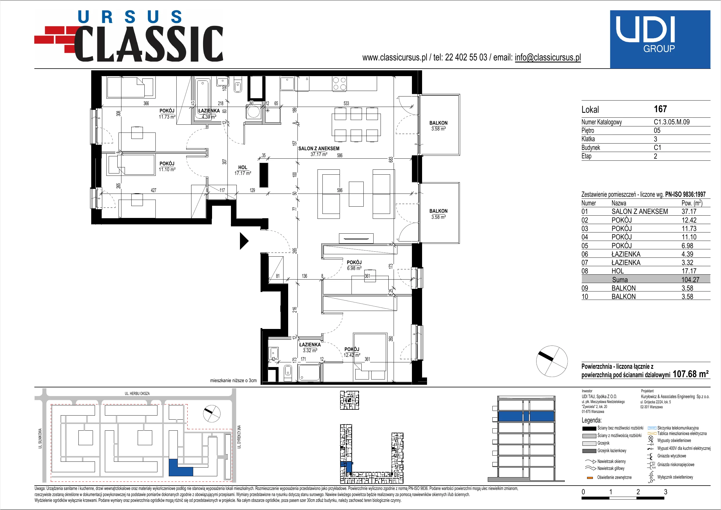 5 pokoi, mieszkanie 107,68 m², piętro 5, oferta nr C1/167, Classic Ursus, Warszawa, Ursus, Szamoty, ul. Dyrekcyjna