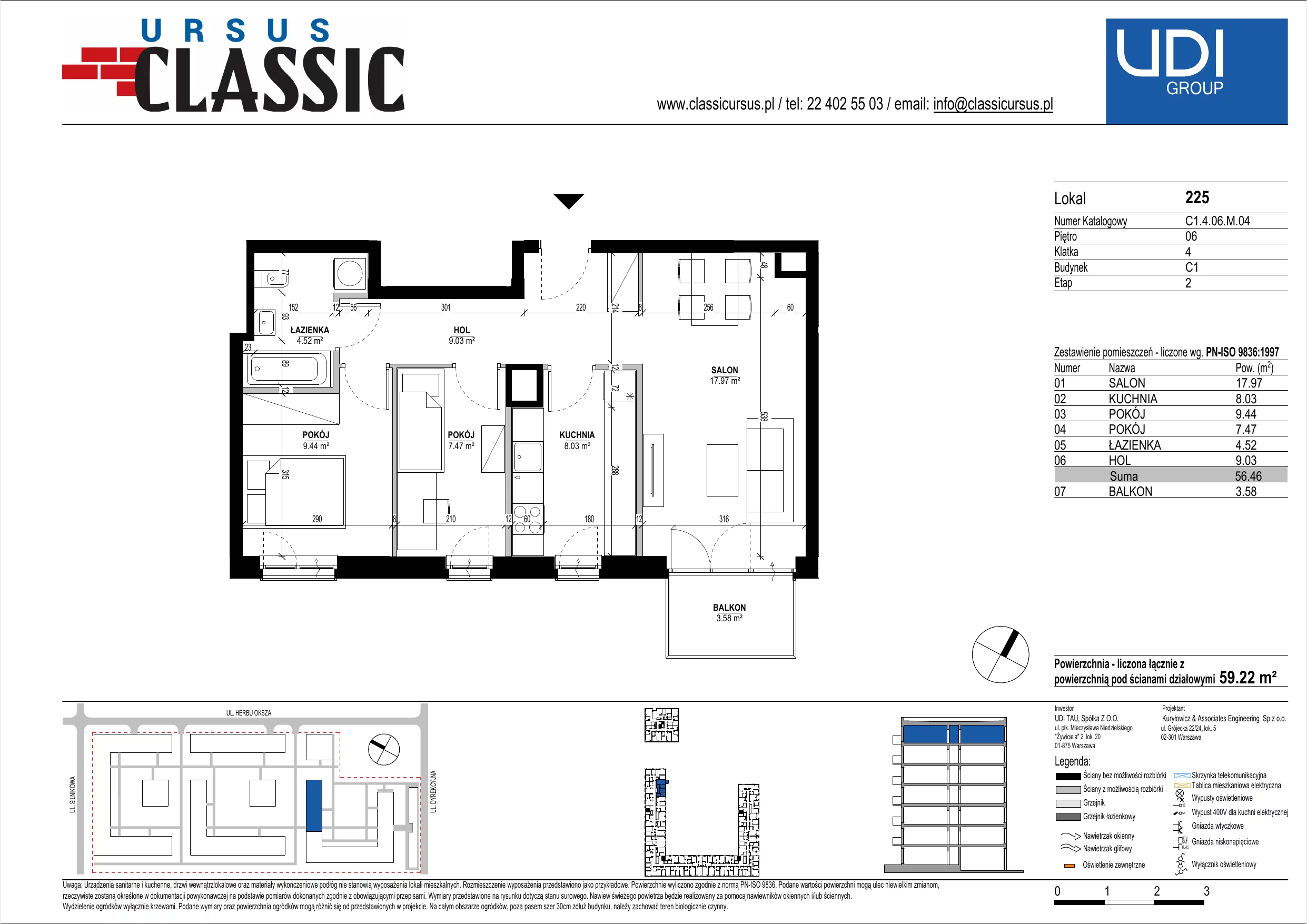 3 pokoje, mieszkanie 59,22 m², piętro 6, oferta nr C1/225, Classic Ursus, Warszawa, Ursus, Szamoty, ul. Dyrekcyjna