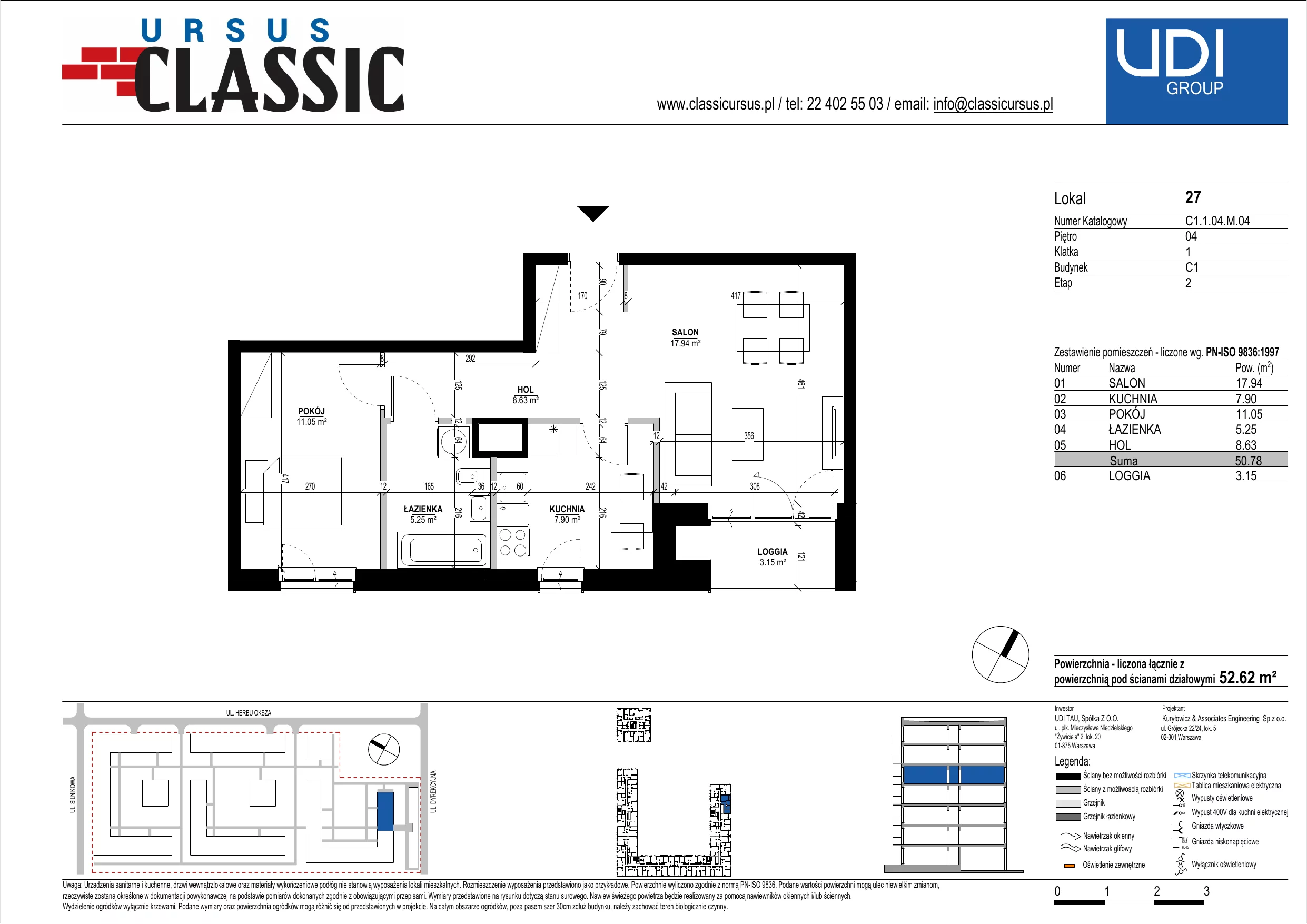 2 pokoje, mieszkanie 52,62 m², piętro 4, oferta nr C1/27, Classic Ursus, Warszawa, Ursus, Szamoty, ul. Dyrekcyjna