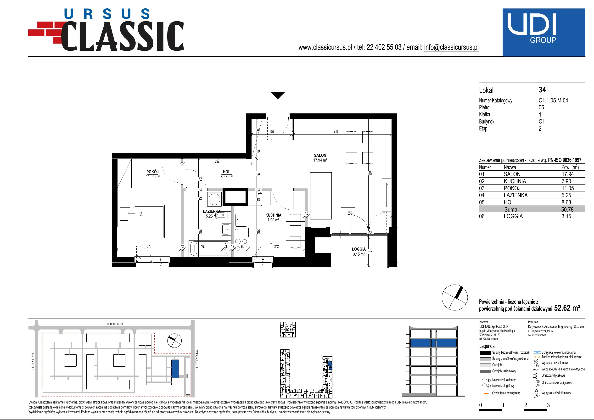 2 pokoje, mieszkanie 52,62 m², piętro 5, oferta nr C1/34, Classic Ursus, Warszawa, Ursus, Szamoty, ul. Dyrekcyjna