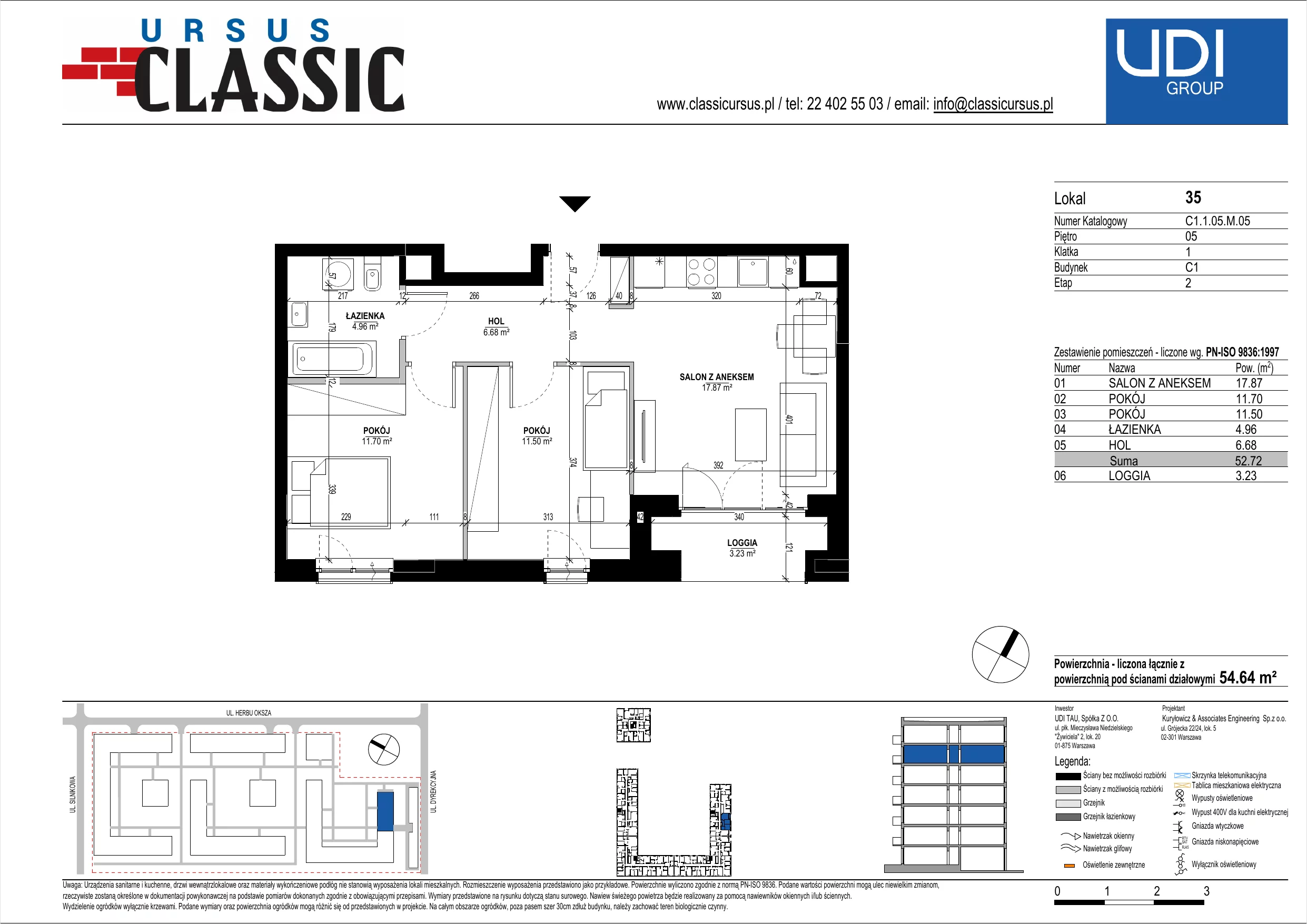 3 pokoje, mieszkanie 54,64 m², piętro 5, oferta nr C1/35, Classic Ursus, Warszawa, Ursus, Szamoty, ul. Dyrekcyjna