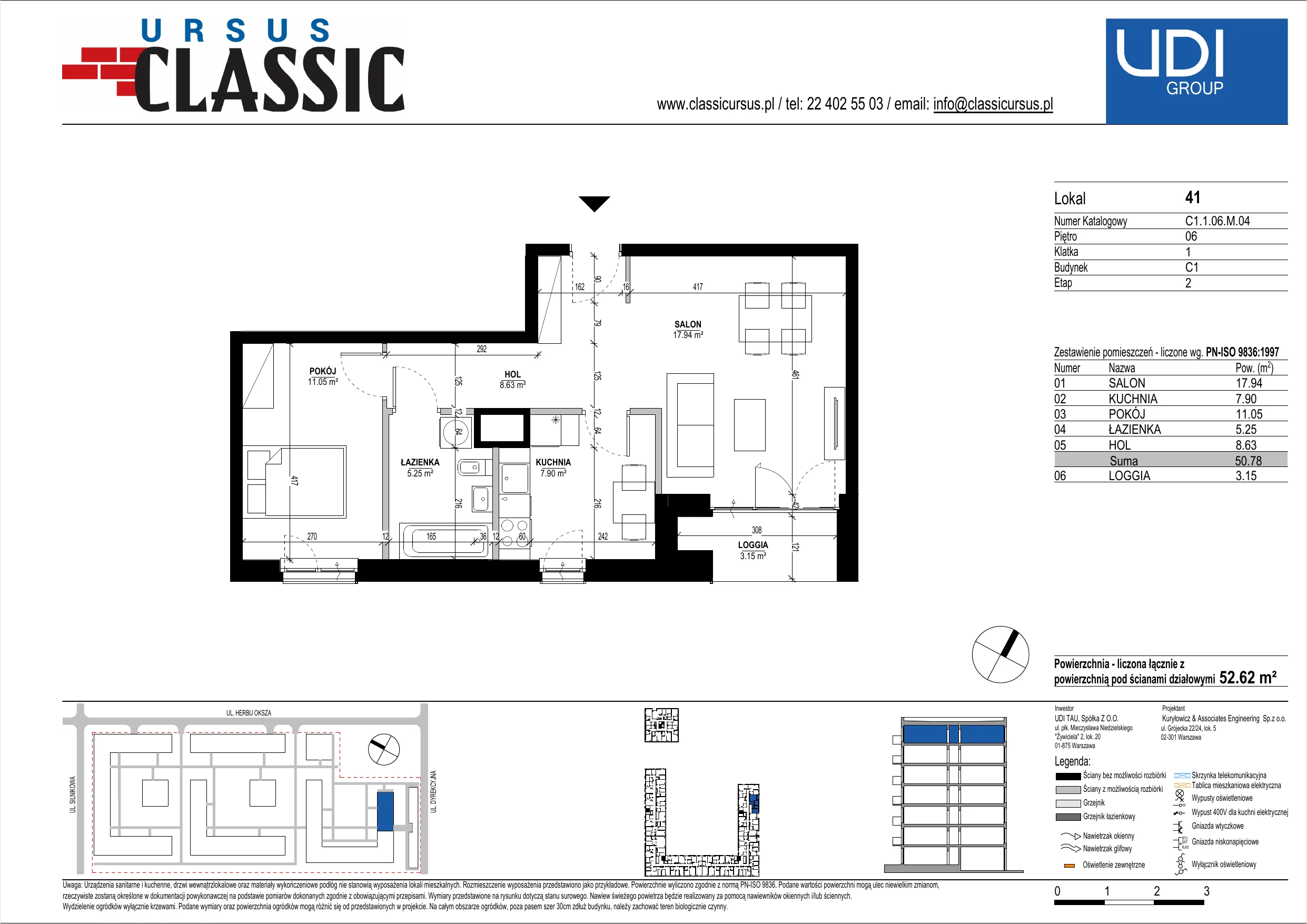 2 pokoje, mieszkanie 52,62 m², piętro 6, oferta nr C1/41, Classic Ursus, Warszawa, Ursus, Szamoty, ul. Dyrekcyjna
