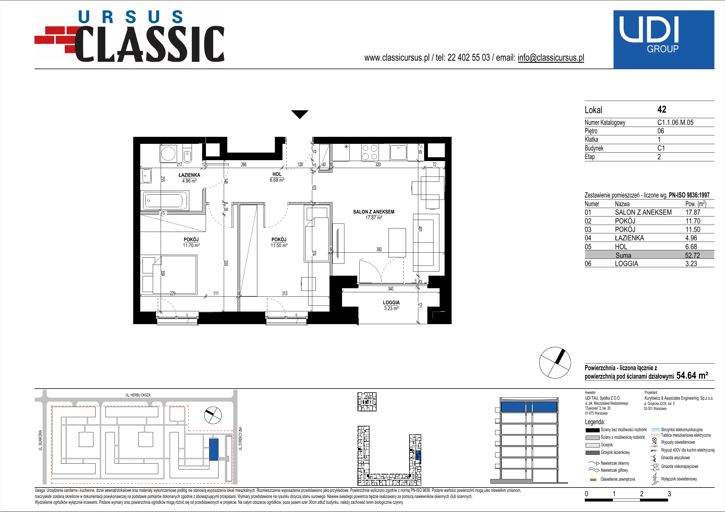 3 pokoje, mieszkanie 54,64 m², piętro 6, oferta nr C1/42, Classic Ursus, Warszawa, Ursus, Szamoty, ul. Dyrekcyjna