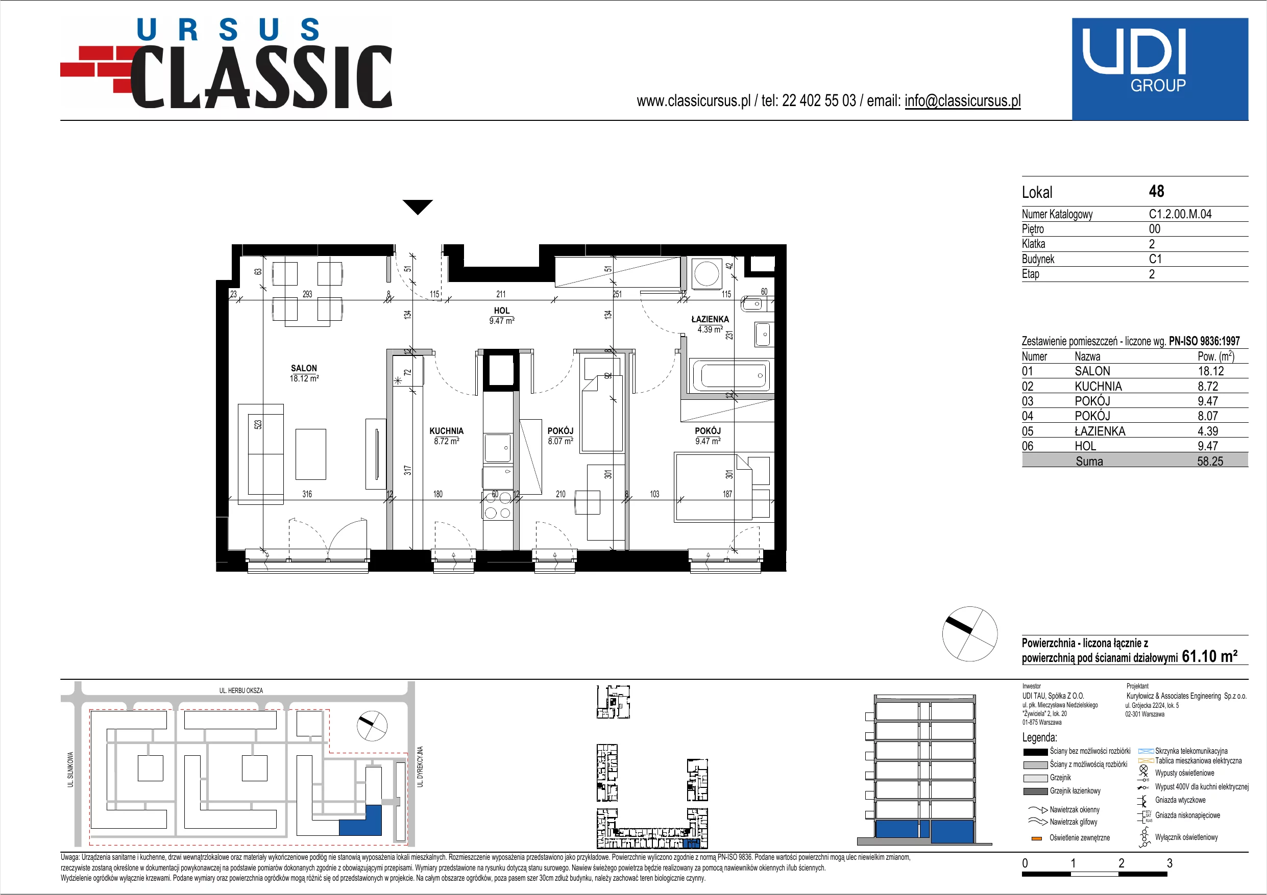 3 pokoje, mieszkanie 61,10 m², parter, oferta nr C1/48, Classic Ursus, Warszawa, Ursus, Szamoty, ul. Dyrekcyjna