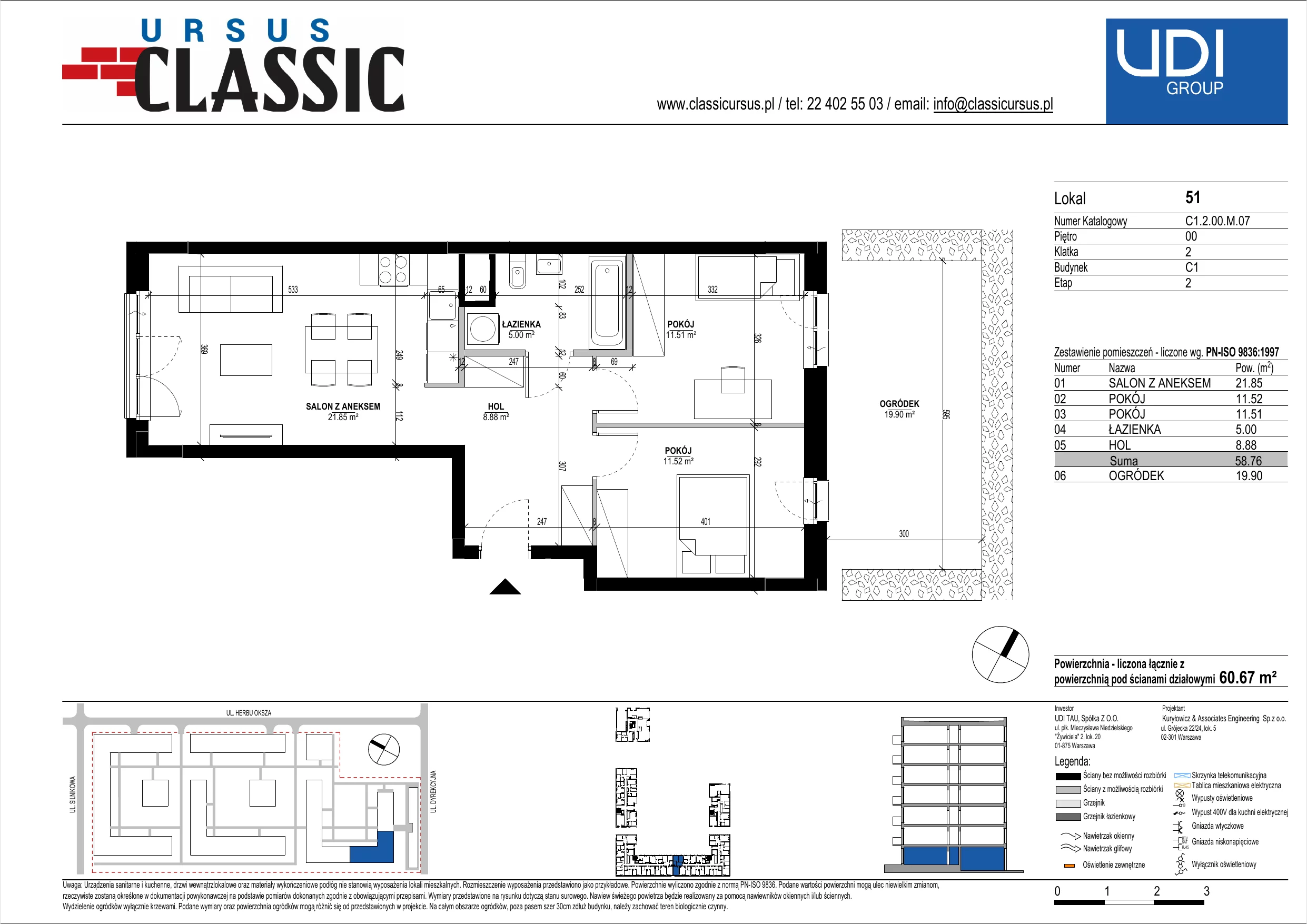 3 pokoje, mieszkanie 60,67 m², parter, oferta nr C1/51, Classic Ursus, Warszawa, Ursus, Szamoty, ul. Dyrekcyjna