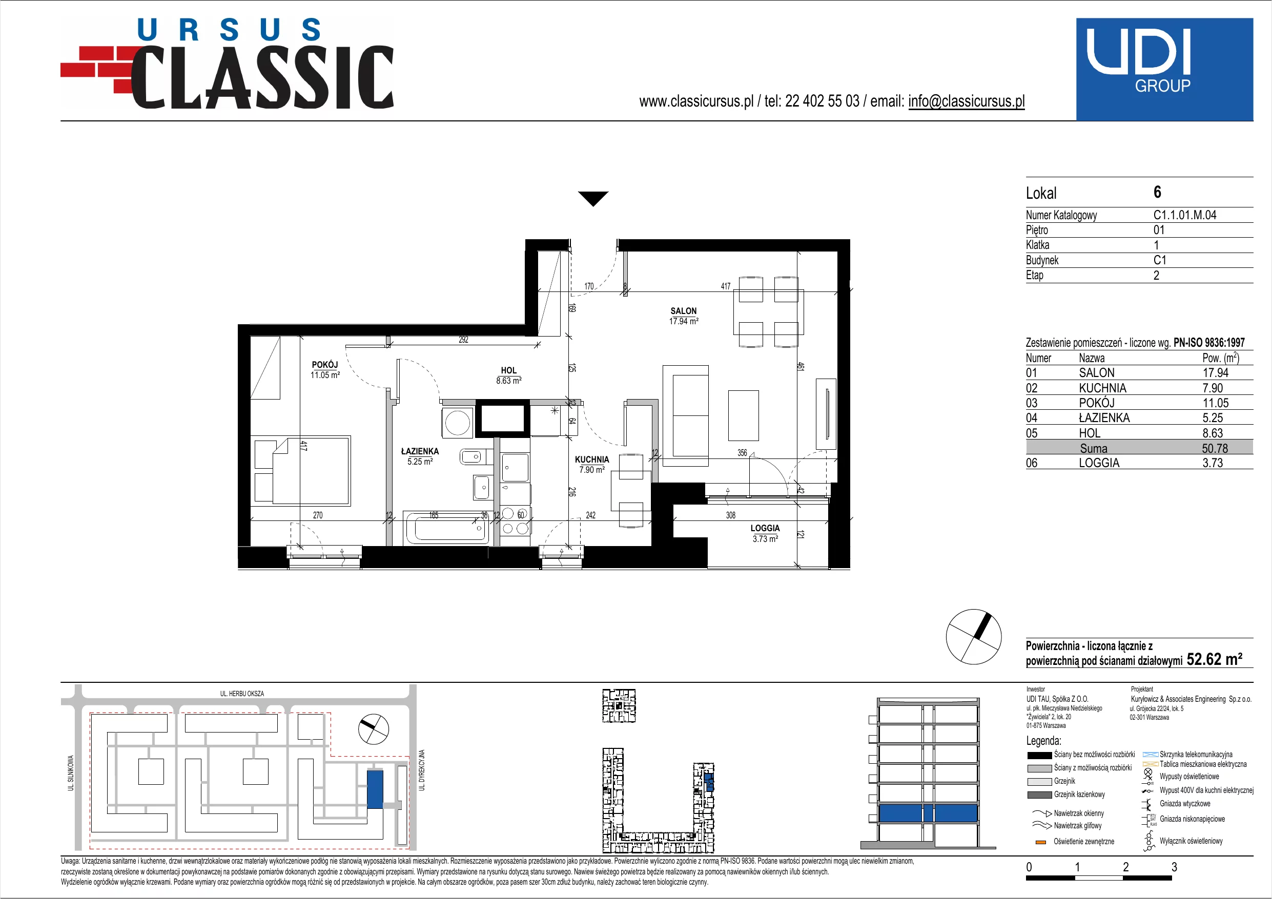 2 pokoje, mieszkanie 52,62 m², piętro 1, oferta nr C1/6, Classic Ursus, Warszawa, Ursus, Szamoty, ul. Dyrekcyjna