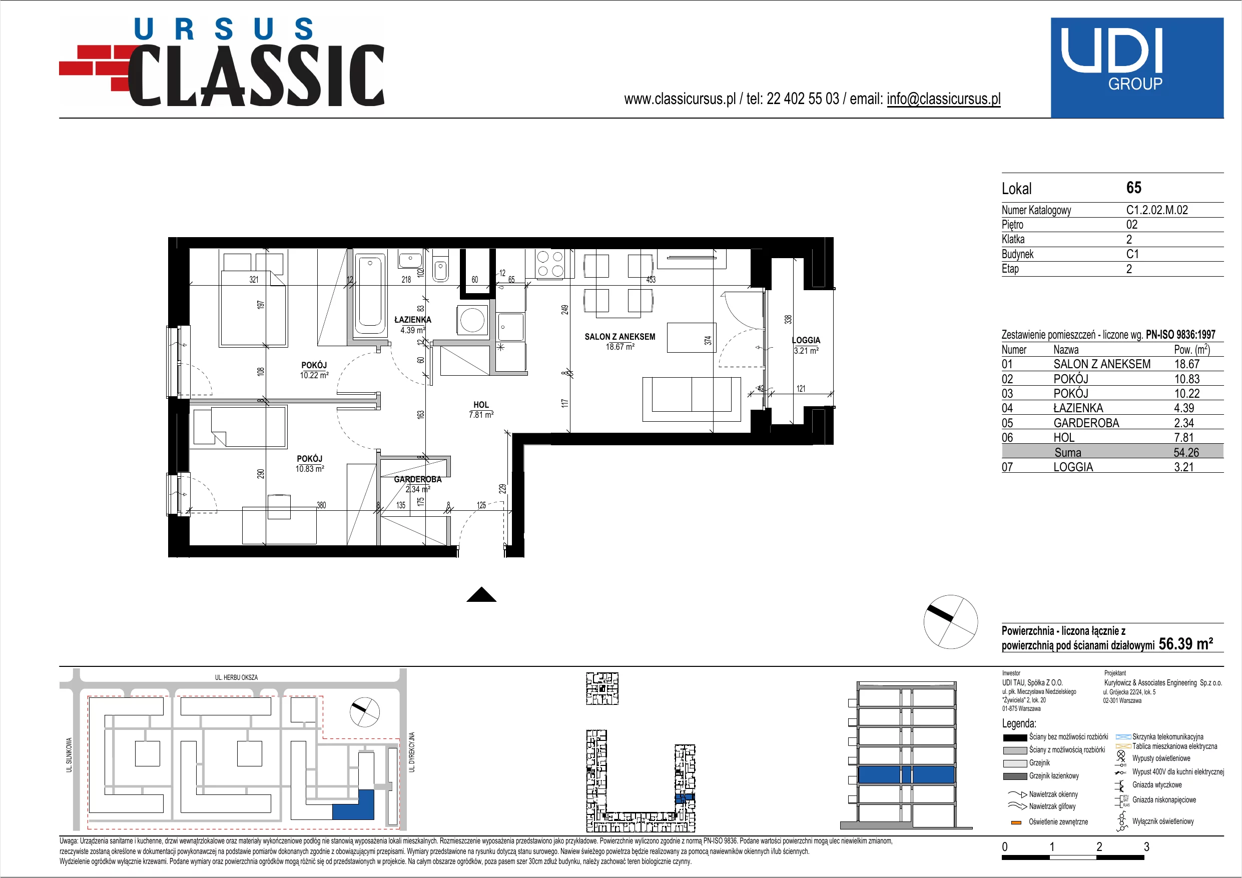 3 pokoje, mieszkanie 56,39 m², piętro 2, oferta nr C1/65, Classic Ursus, Warszawa, Ursus, Szamoty, ul. Dyrekcyjna