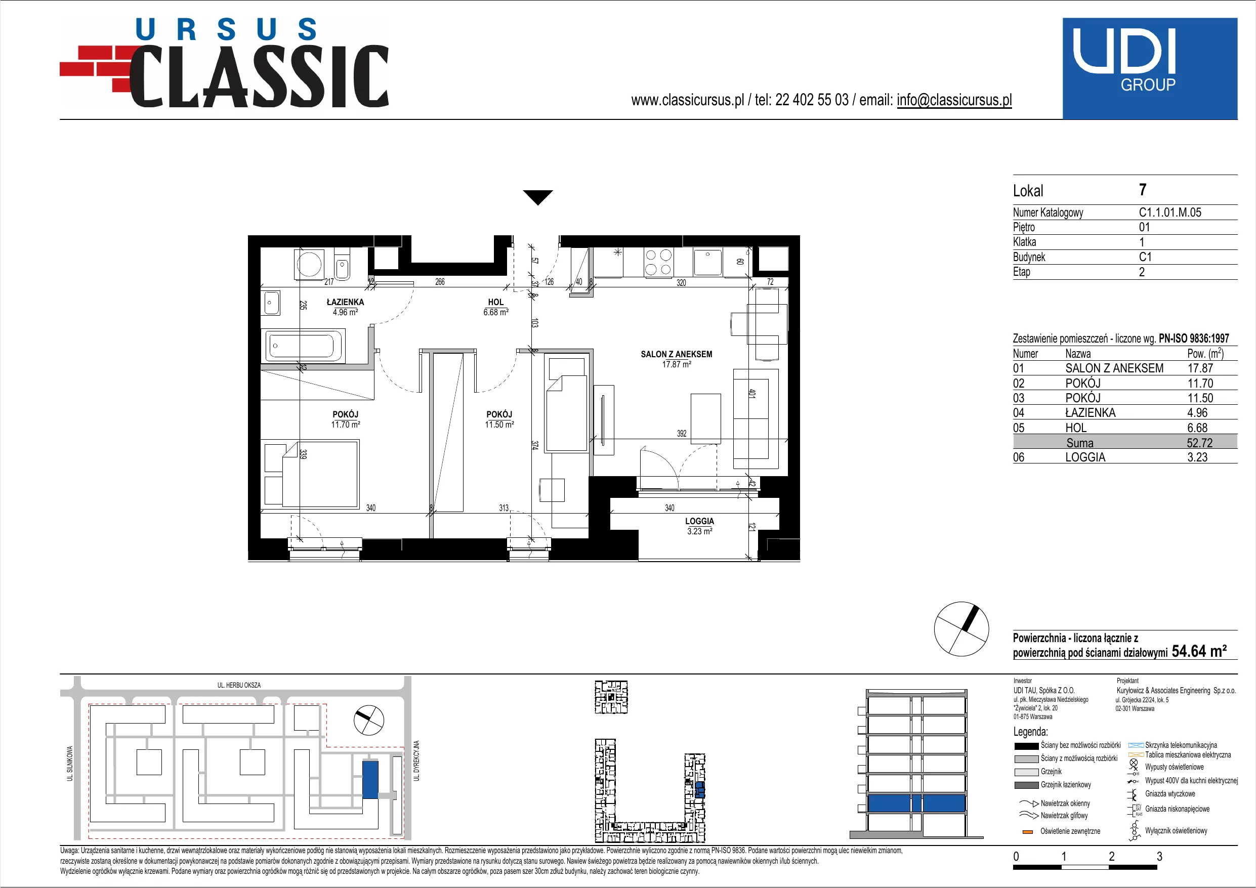 3 pokoje, mieszkanie 54,64 m², piętro 1, oferta nr C1/7, Classic Ursus, Warszawa, Ursus, Szamoty, ul. Dyrekcyjna