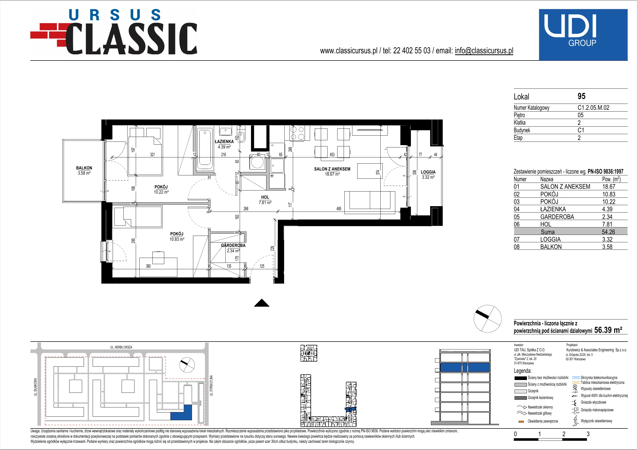 3 pokoje, mieszkanie 56,39 m², piętro 5, oferta nr C1/95, Classic Ursus, Warszawa, Ursus, Szamoty, ul. Dyrekcyjna