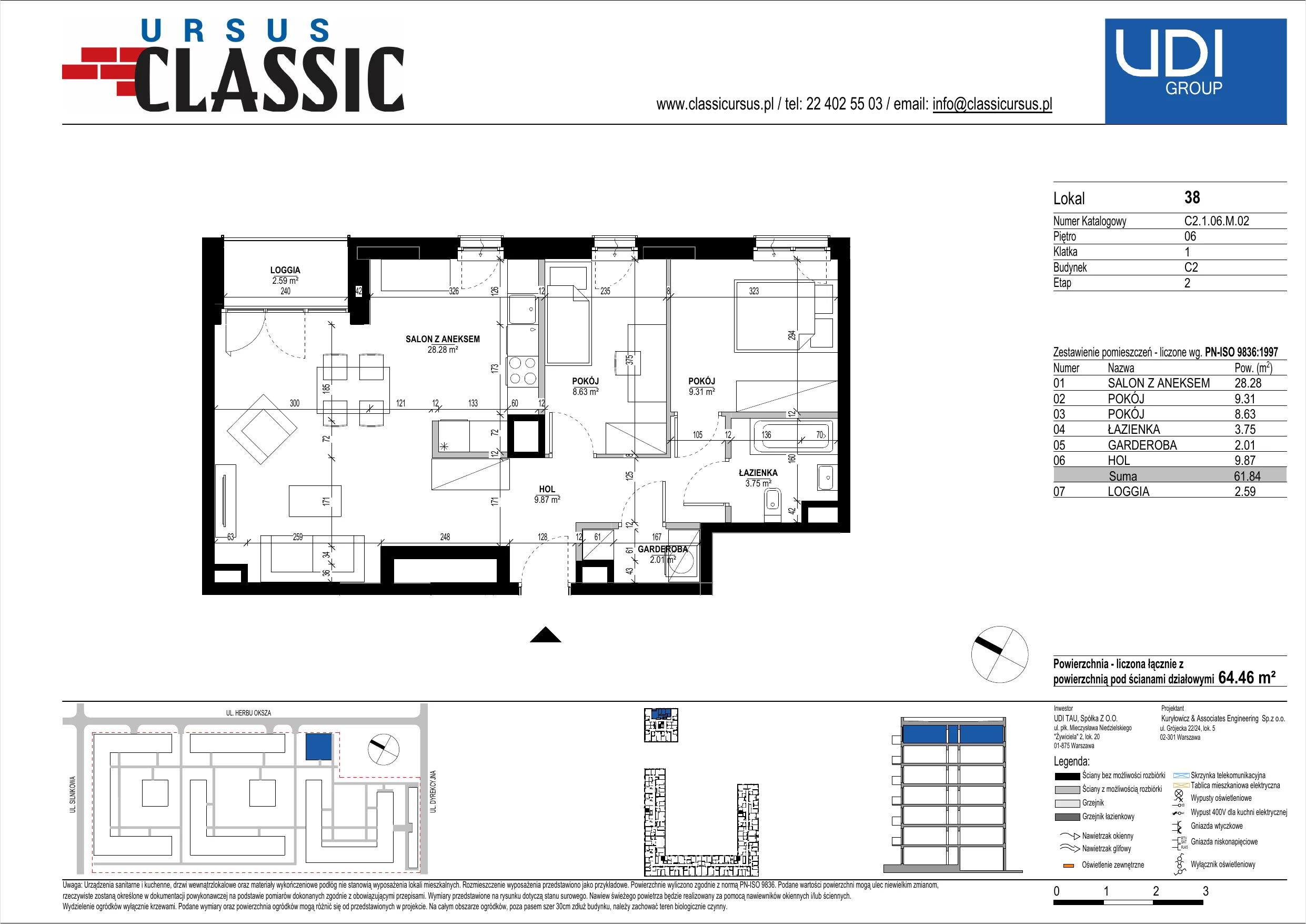 3 pokoje, mieszkanie 64,46 m², piętro 6, oferta nr C2/38, Classic Ursus, Warszawa, Ursus, Szamoty, ul. Dyrekcyjna