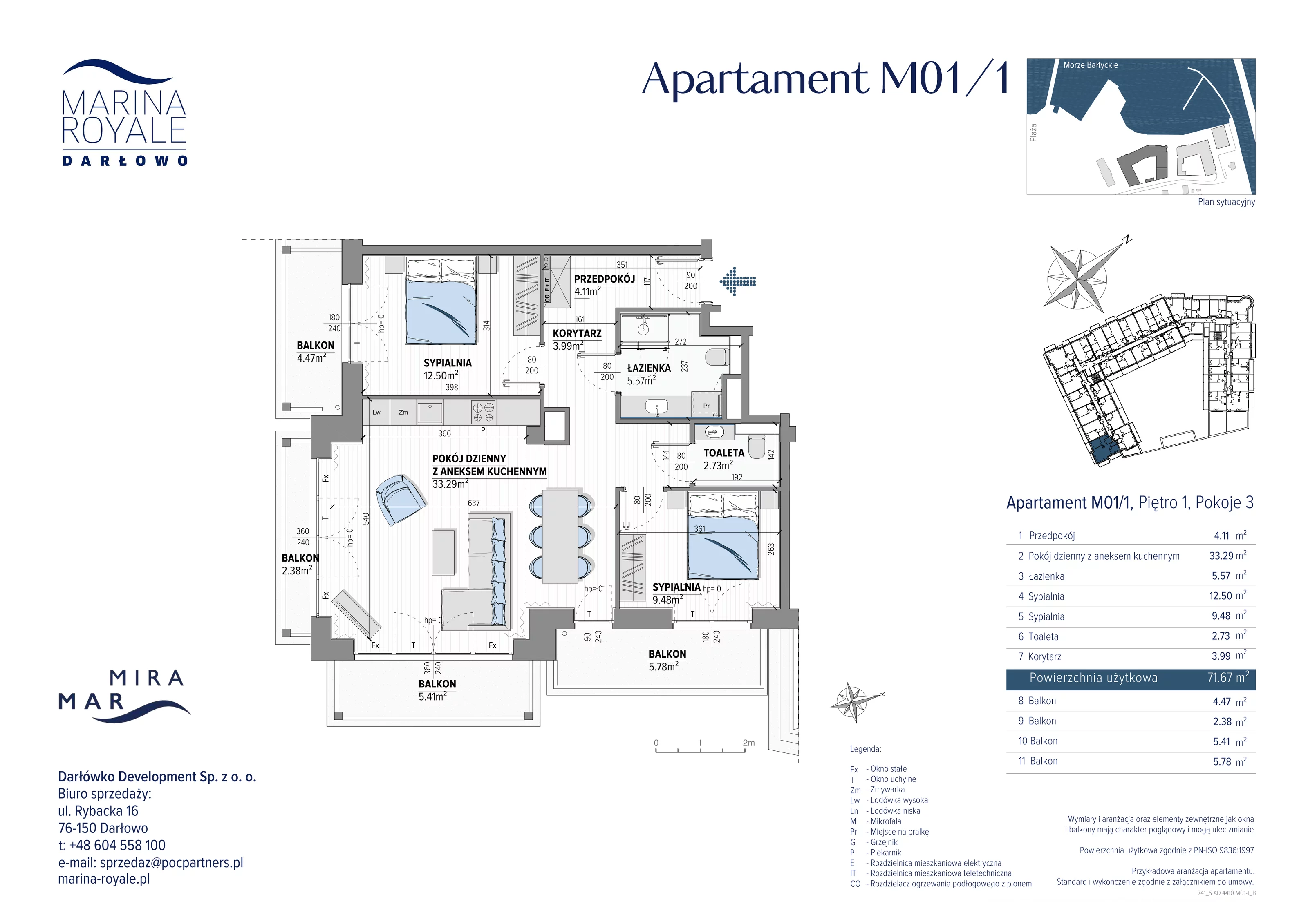 3 pokoje, apartament 71,67 m², piętro 1, oferta nr M01/1, Marina Royale, Darłowo, ul. Bulwar Zachodzącego Słońca 1