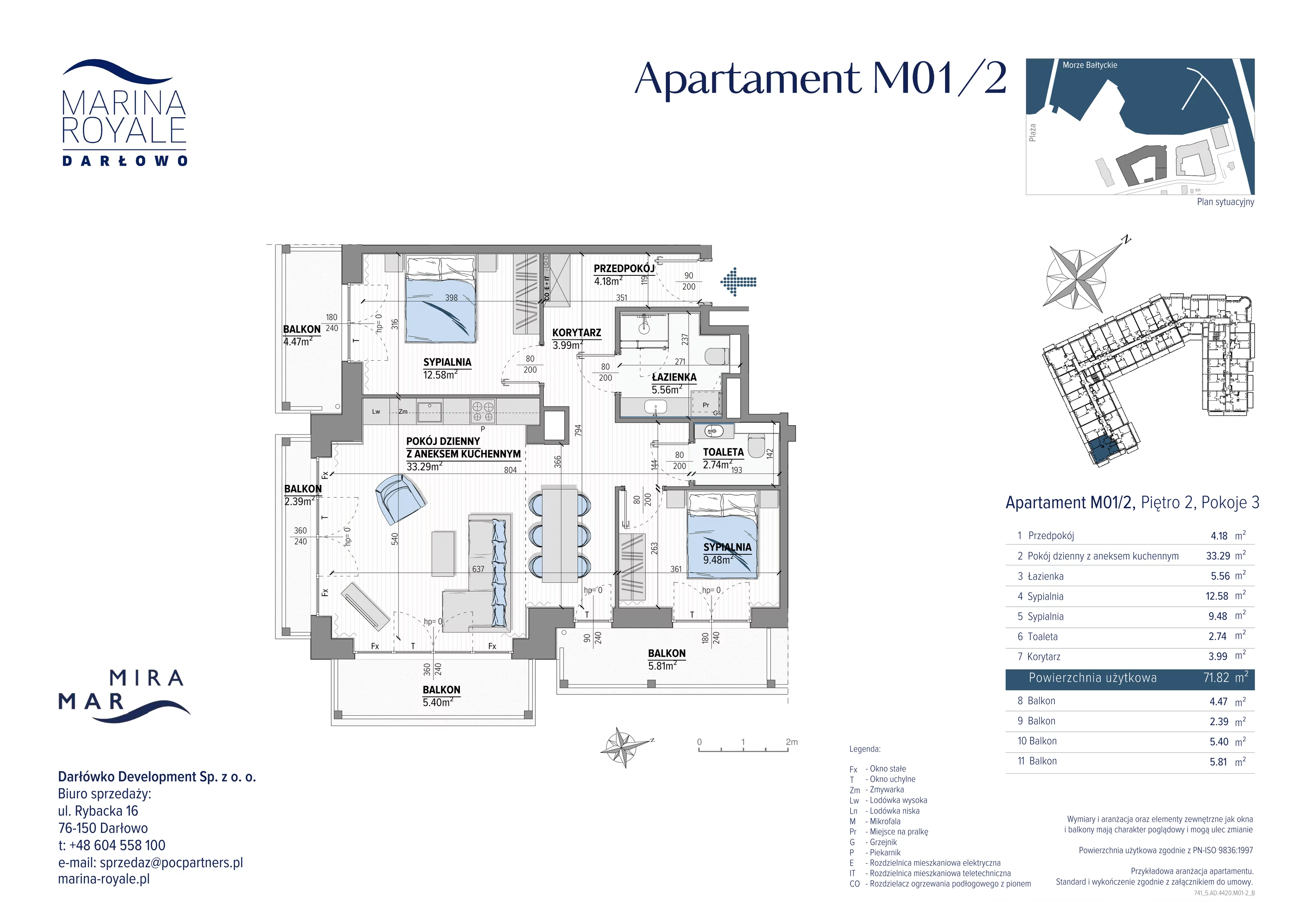 3 pokoje, apartament 71,82 m², piętro 2, oferta nr M01/2, Marina Royale, Darłowo, ul. Bulwar Zachodzącego Słońca 1