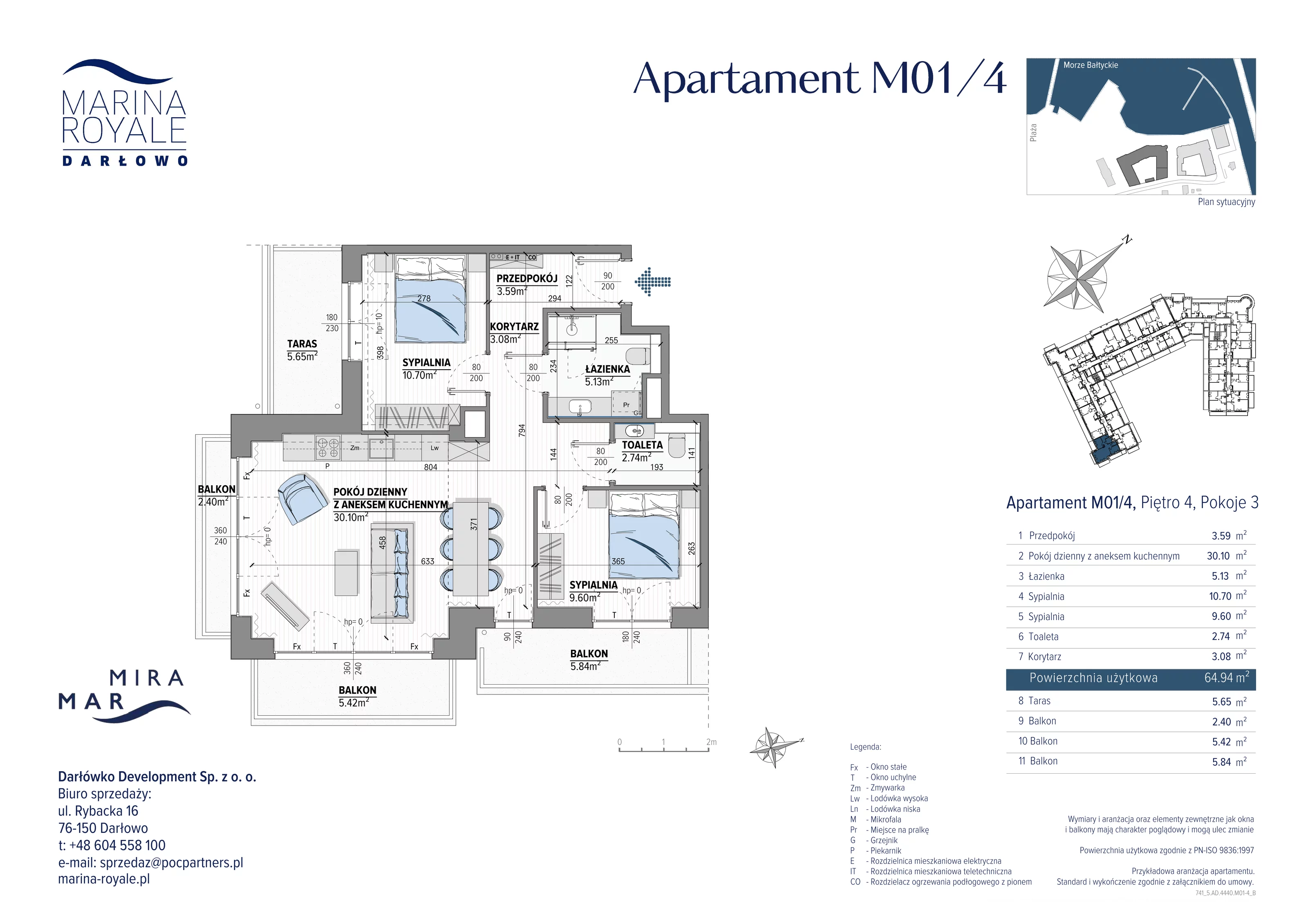 3 pokoje, apartament 64,94 m², piętro 4, oferta nr M01/4, Marina Royale, Darłowo, ul. Bulwar Zachodzącego Słońca 1