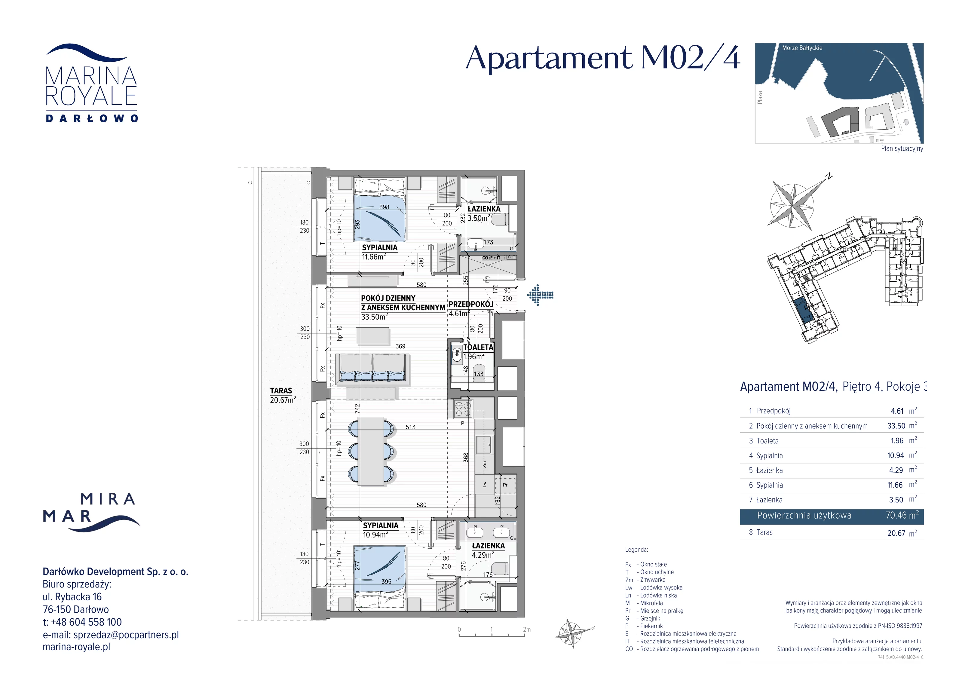 3 pokoje, apartament 70,46 m², piętro 4, oferta nr M02/4, Marina Royale, Darłowo, ul. Bulwar Zachodzącego Słońca 1