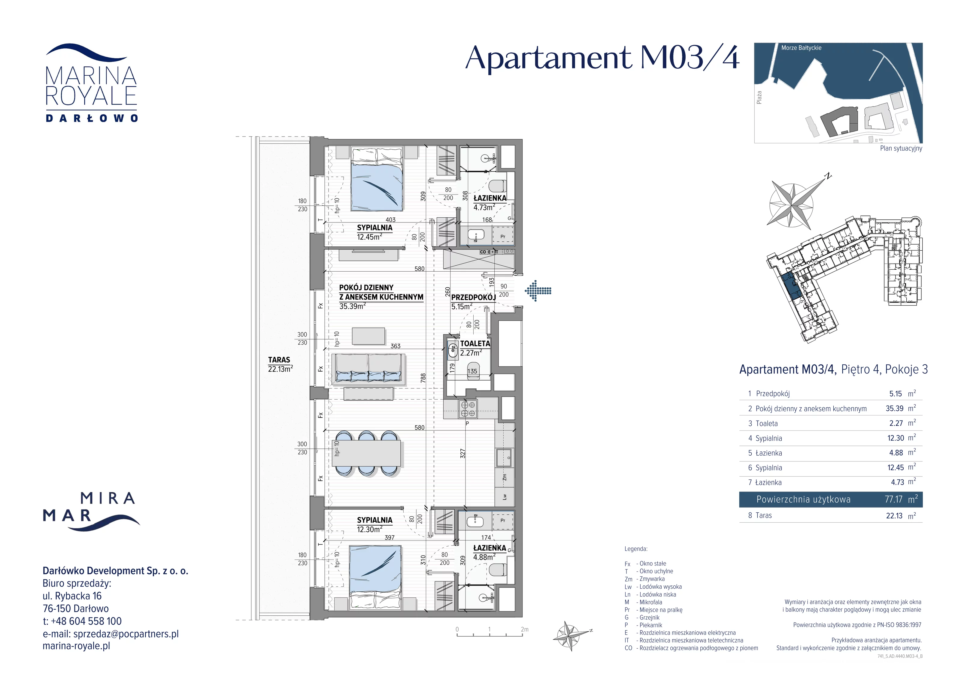 3 pokoje, apartament 77,17 m², piętro 4, oferta nr M03/4, Marina Royale, Darłowo, ul. Bulwar Zachodzącego Słońca 1