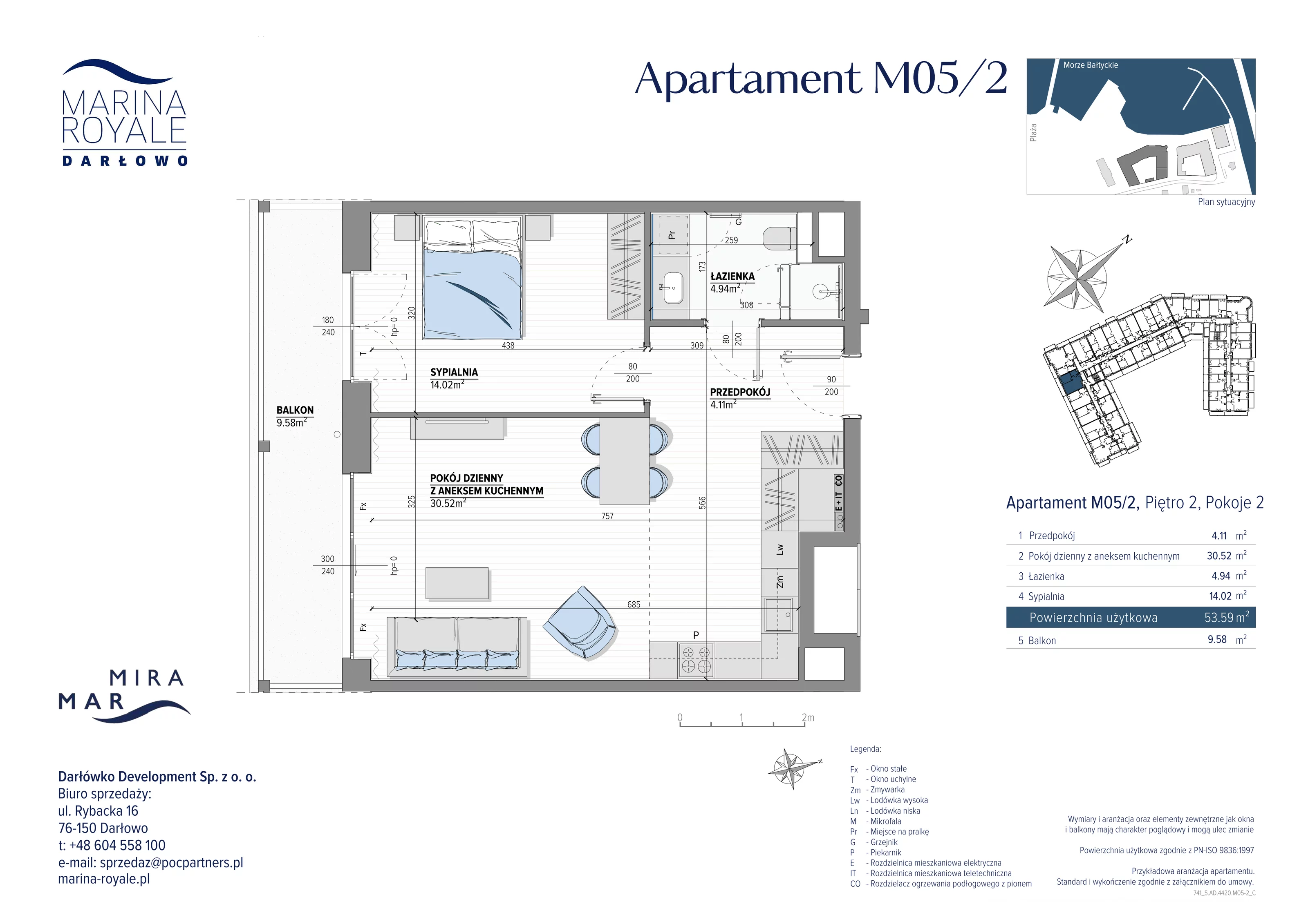 2 pokoje, apartament 53,59 m², piętro 2, oferta nr M05/2, Marina Royale, Darłowo, ul. Bulwar Zachodzącego Słońca 1