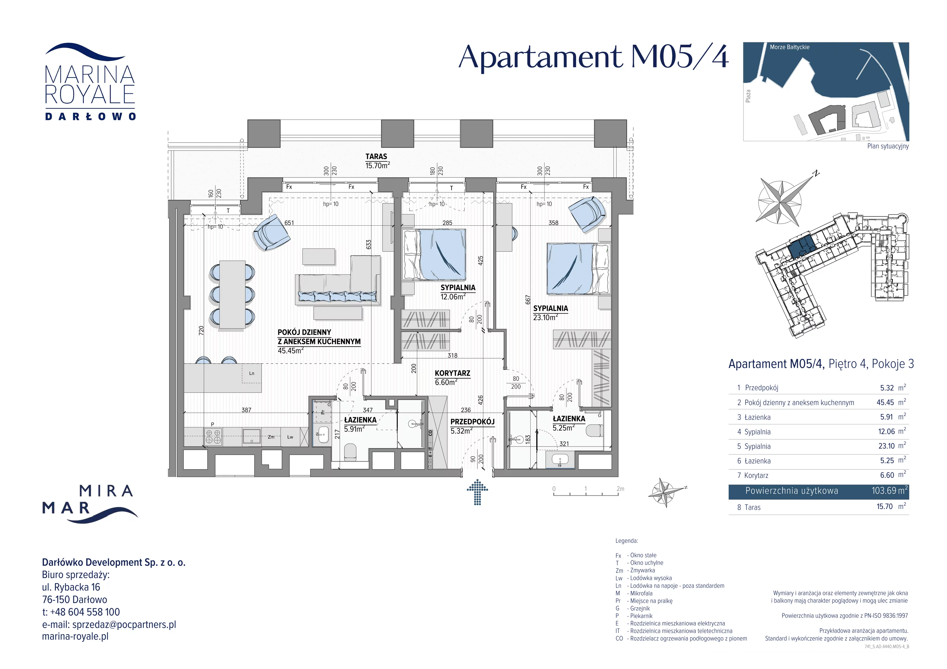 3 pokoje, apartament 103,69 m², piętro 4, oferta nr M05/4, Marina Royale, Darłowo, ul. Bulwar Zachodzącego Słońca 1