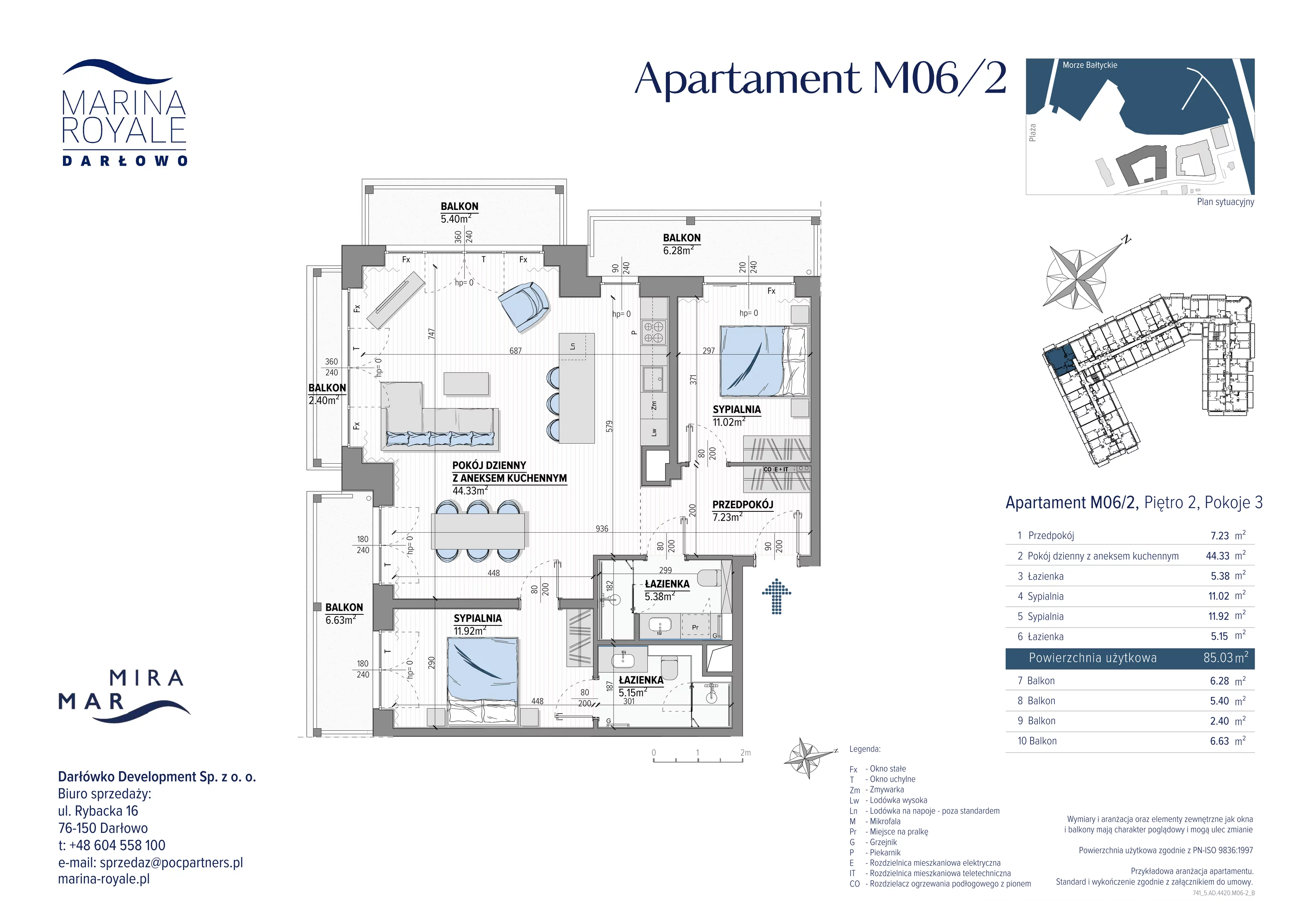 3 pokoje, apartament 85,03 m², piętro 2, oferta nr M06/2, Marina Royale, Darłowo, ul. Bulwar Zachodzącego Słońca 1