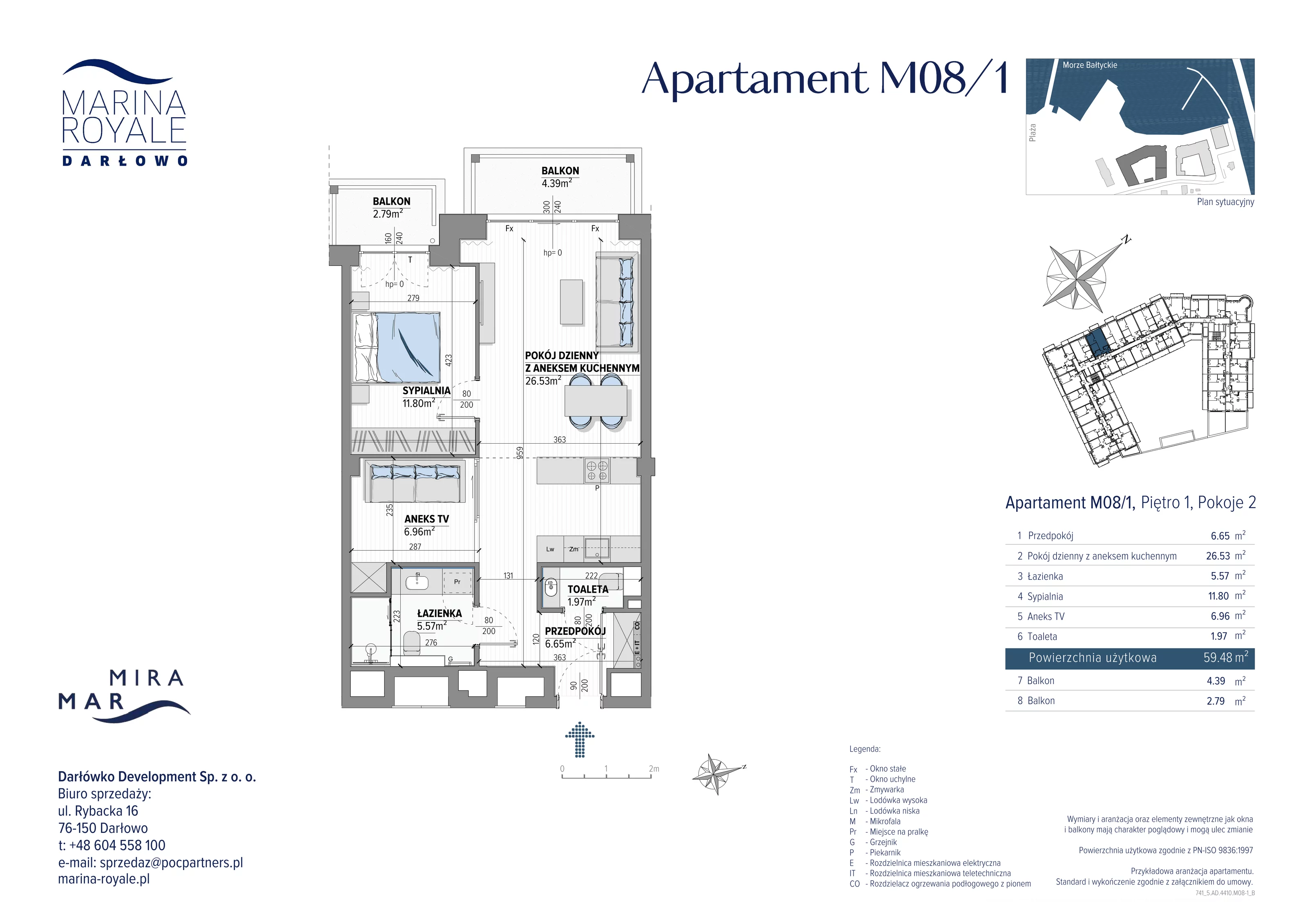 2 pokoje, apartament 59,48 m², piętro 1, oferta nr M08/1, Marina Royale, Darłowo, ul. Bulwar Zachodzącego Słońca 1
