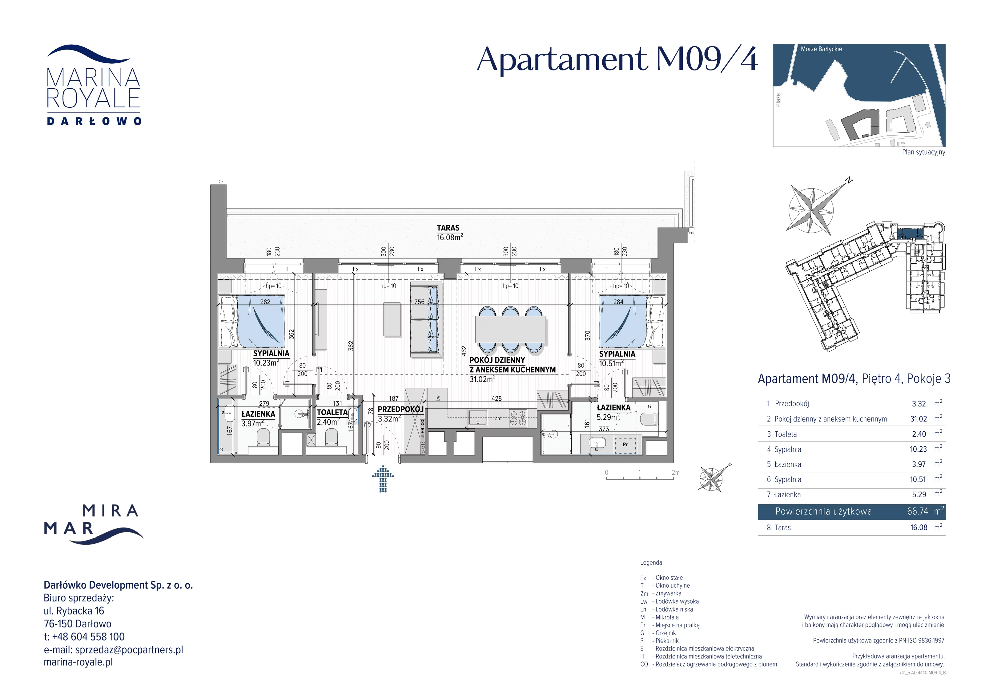 3 pokoje, apartament 66,74 m², piętro 4, oferta nr M09/4, Marina Royale, Darłowo, ul. Bulwar Zachodzącego Słońca 1