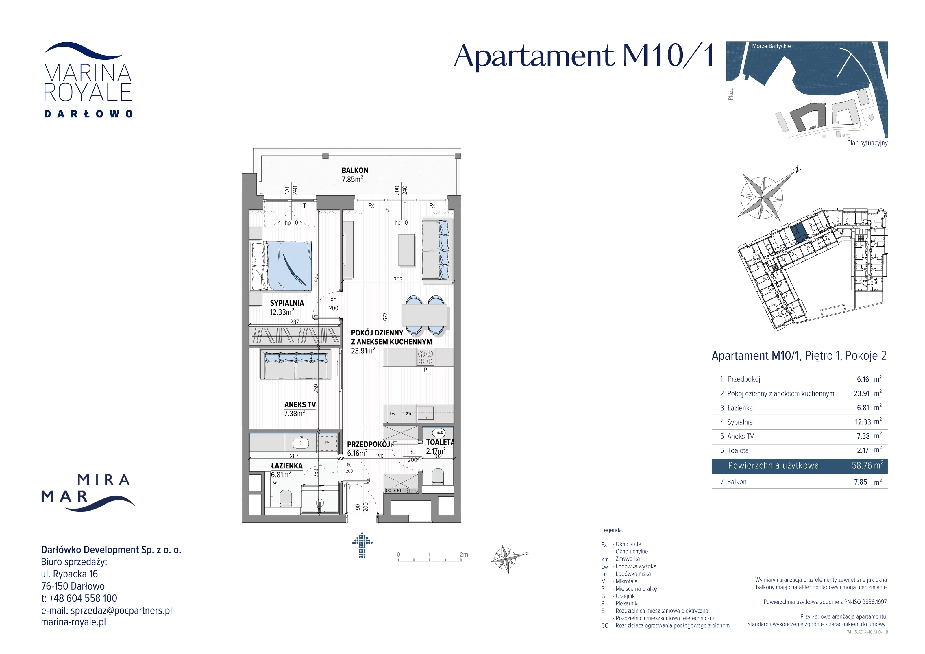 2 pokoje, apartament 58,76 m², piętro 1, oferta nr M10/1, Marina Royale, Darłowo, ul. Bulwar Zachodzącego Słońca 1