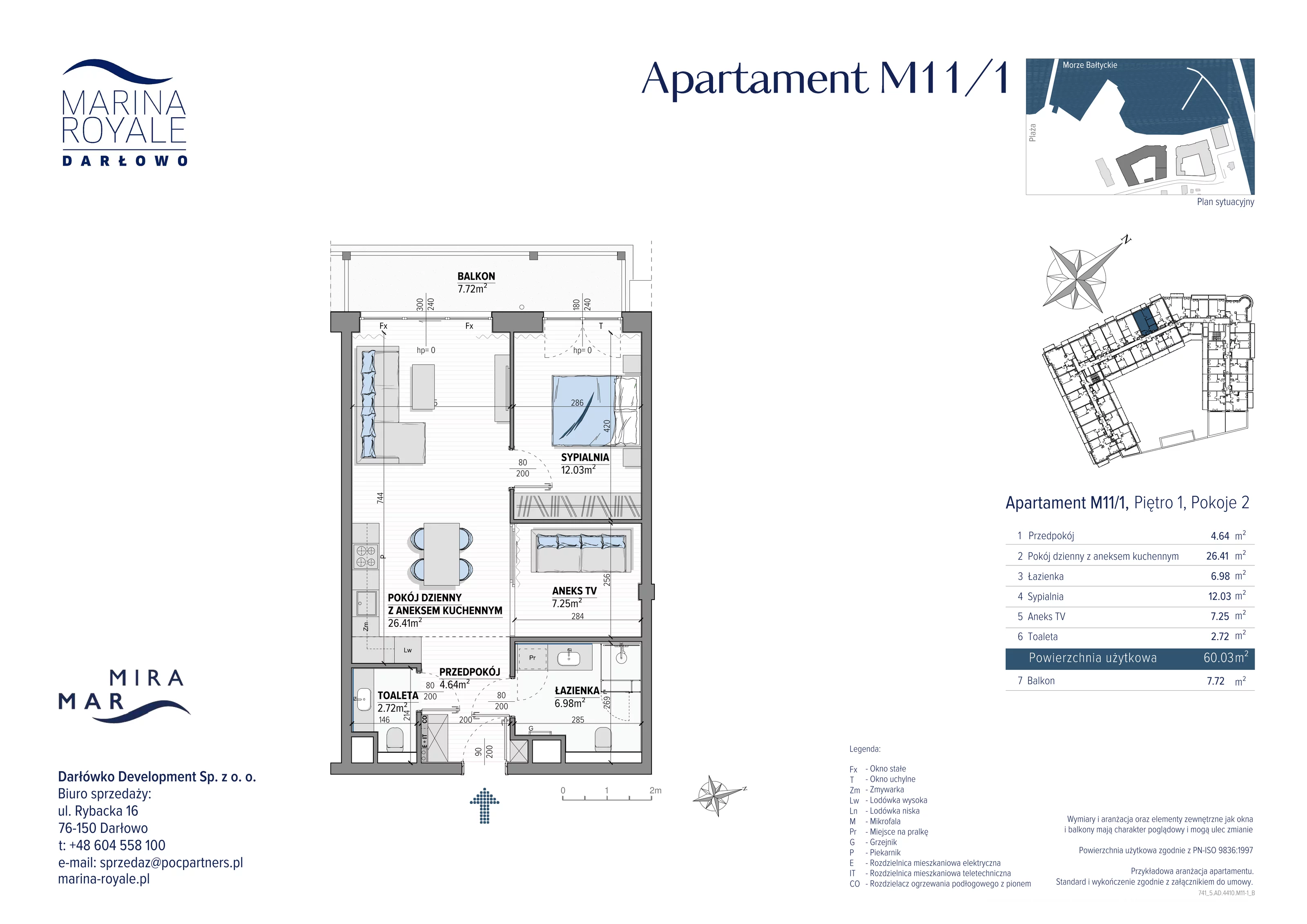 2 pokoje, apartament 60,03 m², piętro 1, oferta nr M11/1, Marina Royale, Darłowo, ul. Bulwar Zachodzącego Słońca 1