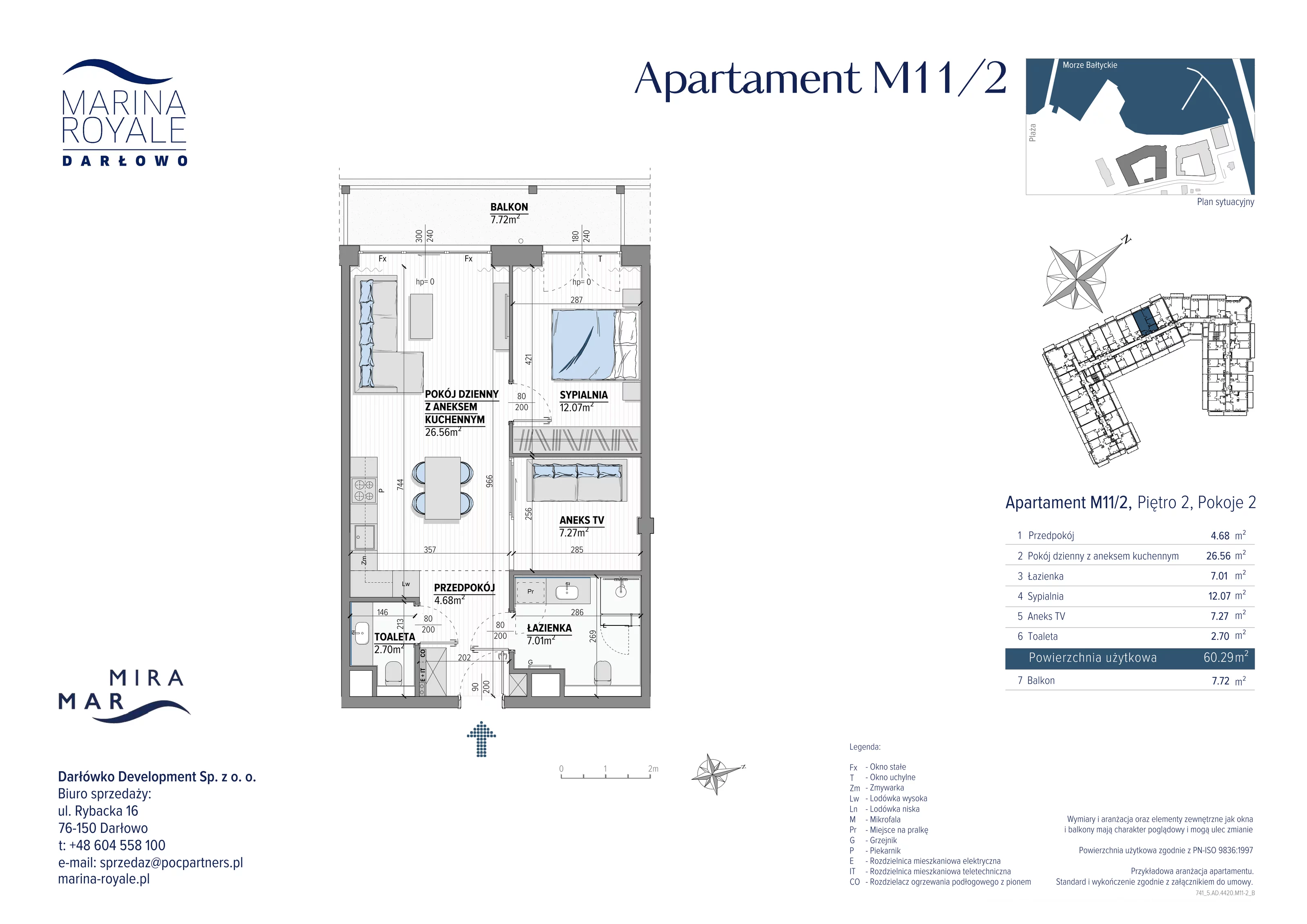 2 pokoje, apartament 60,29 m², piętro 2, oferta nr M11/2, Marina Royale, Darłowo, ul. Bulwar Zachodzącego Słońca 1