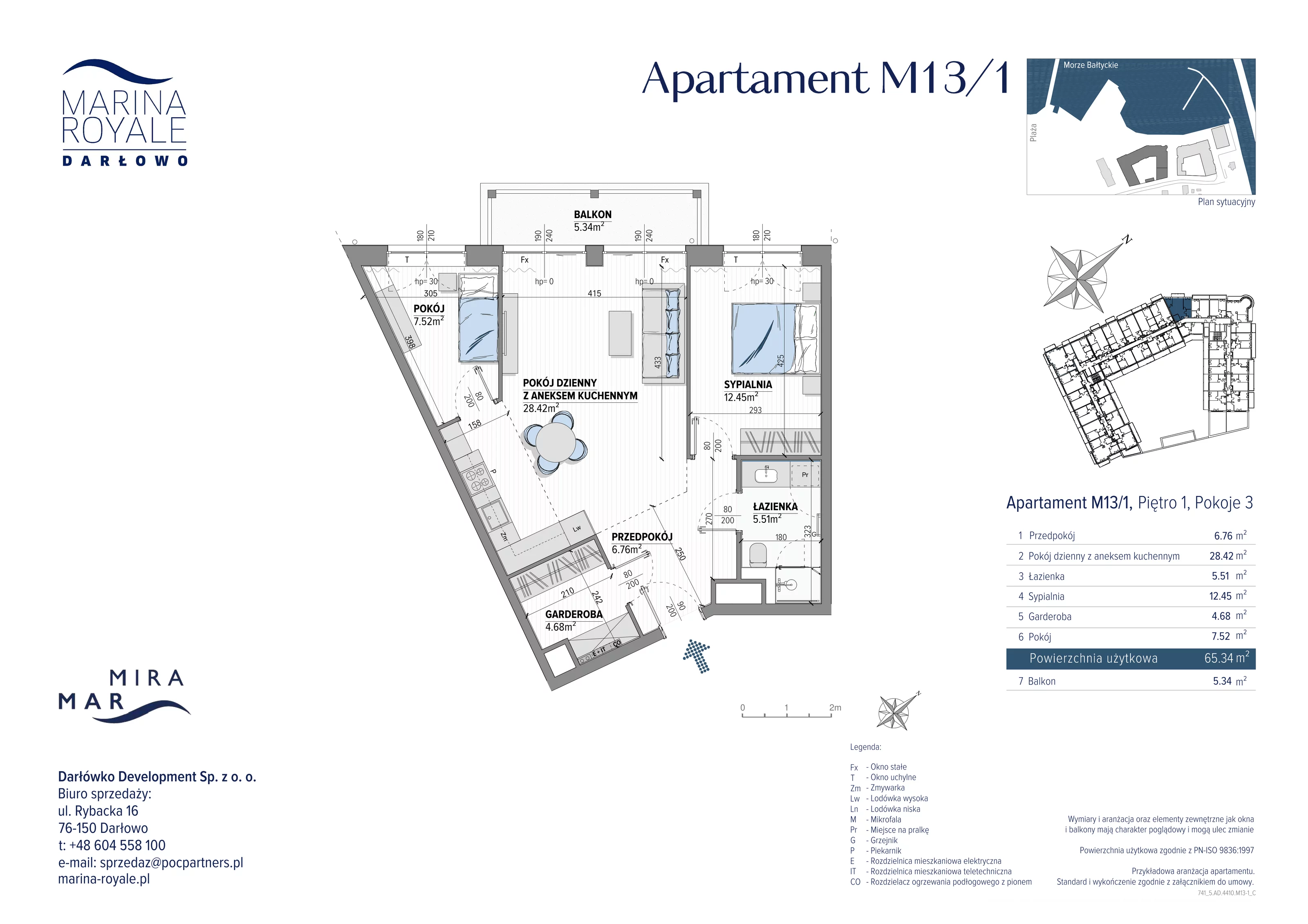 3 pokoje, apartament 65,34 m², piętro 1, oferta nr M13/1, Marina Royale, Darłowo, ul. Bulwar Zachodzącego Słońca 1