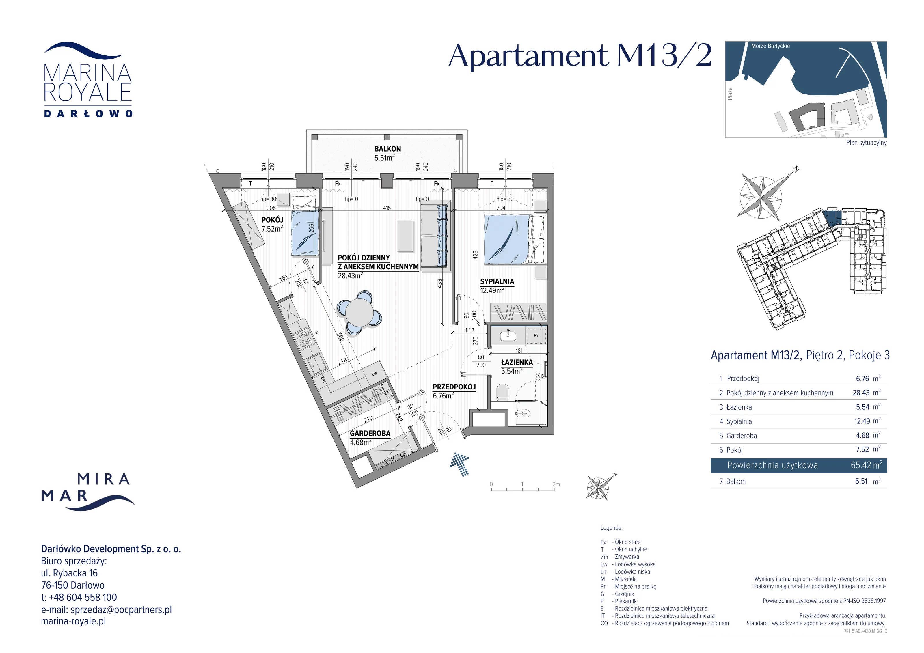 3 pokoje, apartament 65,42 m², piętro 2, oferta nr M13/2, Marina Royale, Darłowo, ul. Bulwar Zachodzącego Słońca 1