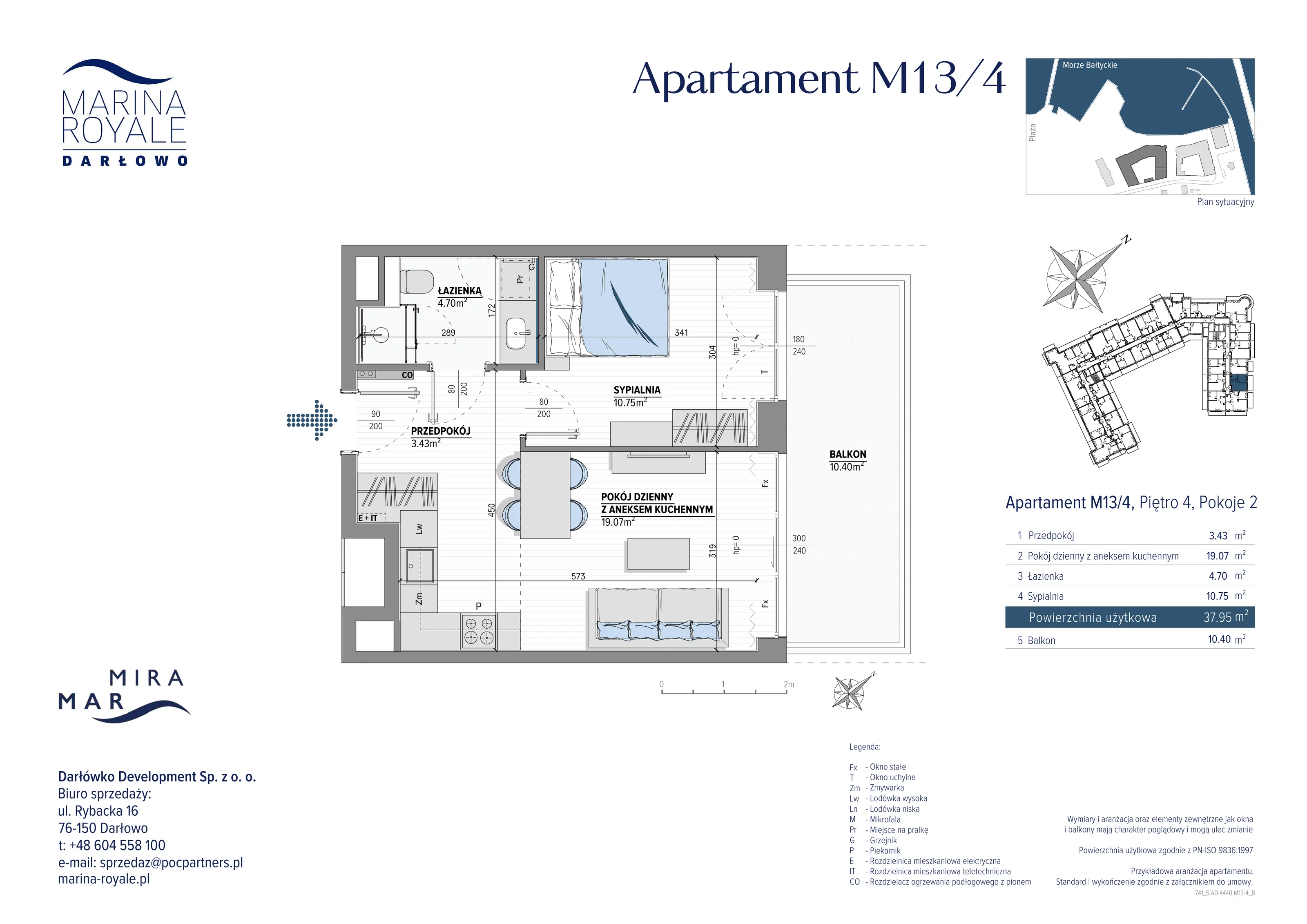 2 pokoje, apartament 37,95 m², piętro 4, oferta nr M13/4, Marina Royale, Darłowo, ul. Bulwar Zachodzącego Słońca 1