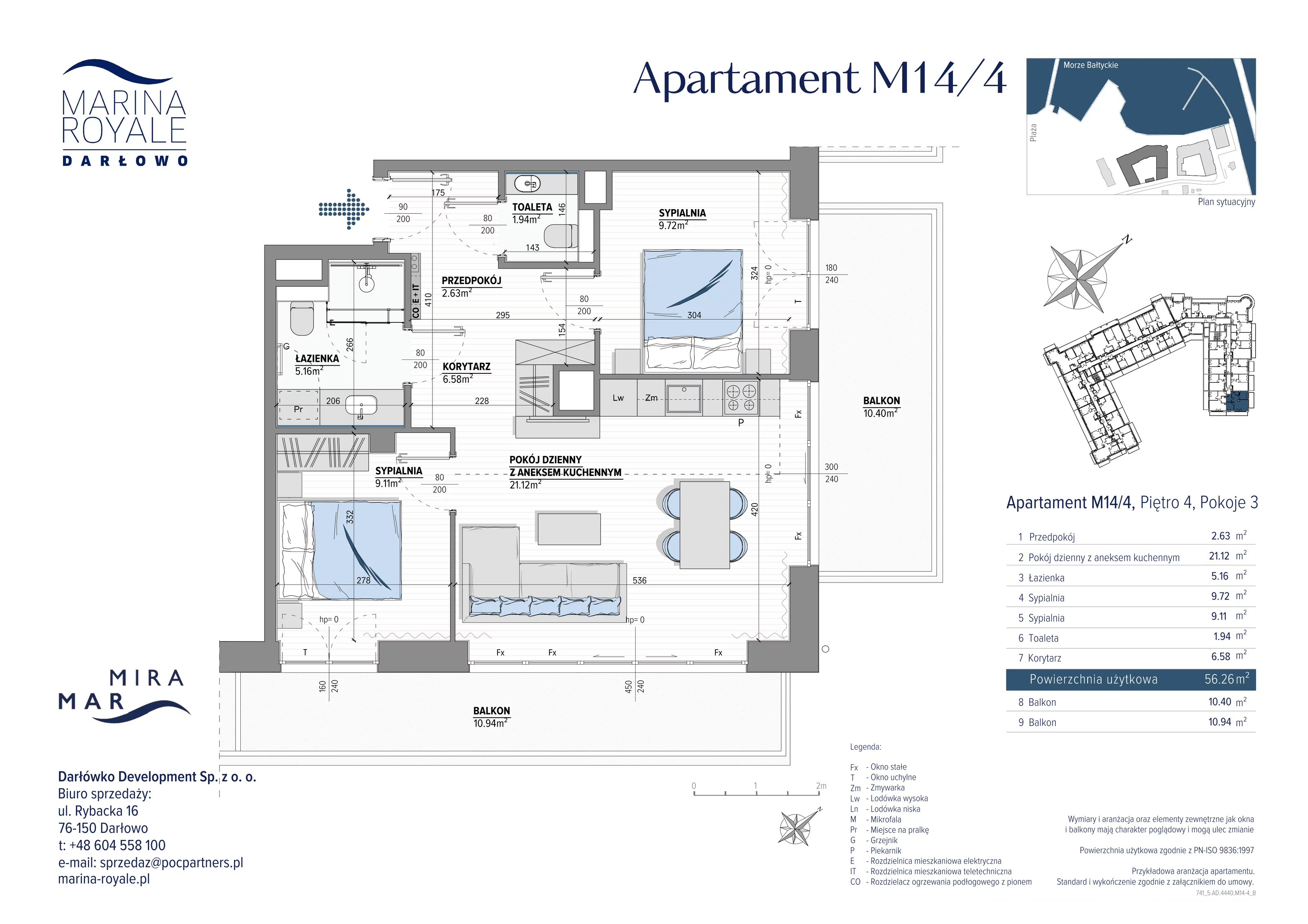 3 pokoje, apartament 56,26 m², piętro 4, oferta nr M14/4, Marina Royale, Darłowo, ul. Bulwar Zachodzącego Słońca 1