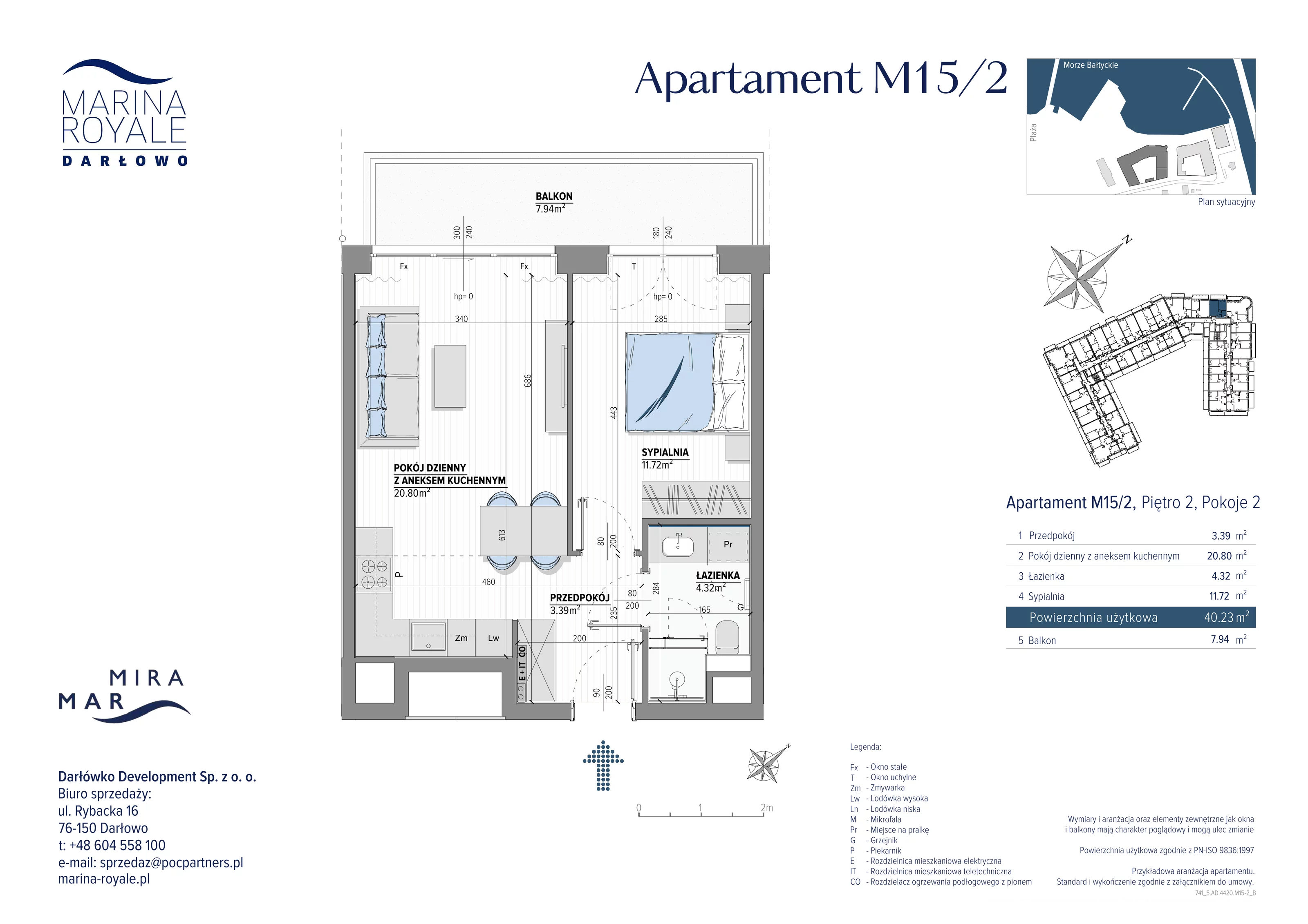 2 pokoje, apartament 40,23 m², piętro 2, oferta nr M15/2, Marina Royale, Darłowo, ul. Bulwar Zachodzącego Słońca 1