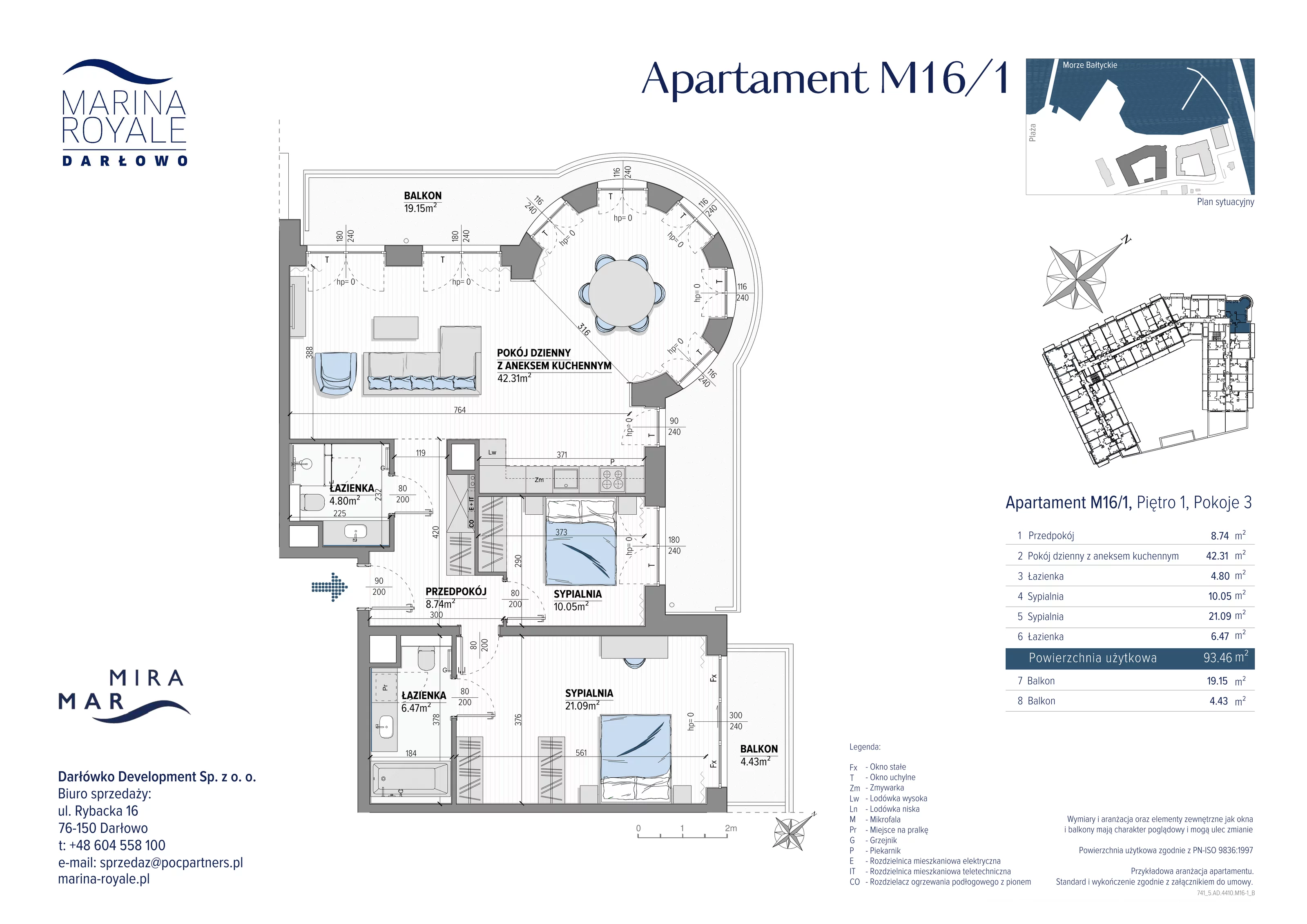 3 pokoje, apartament 93,46 m², piętro 1, oferta nr M16/1, Marina Royale, Darłowo, ul. Bulwar Zachodzącego Słońca 1