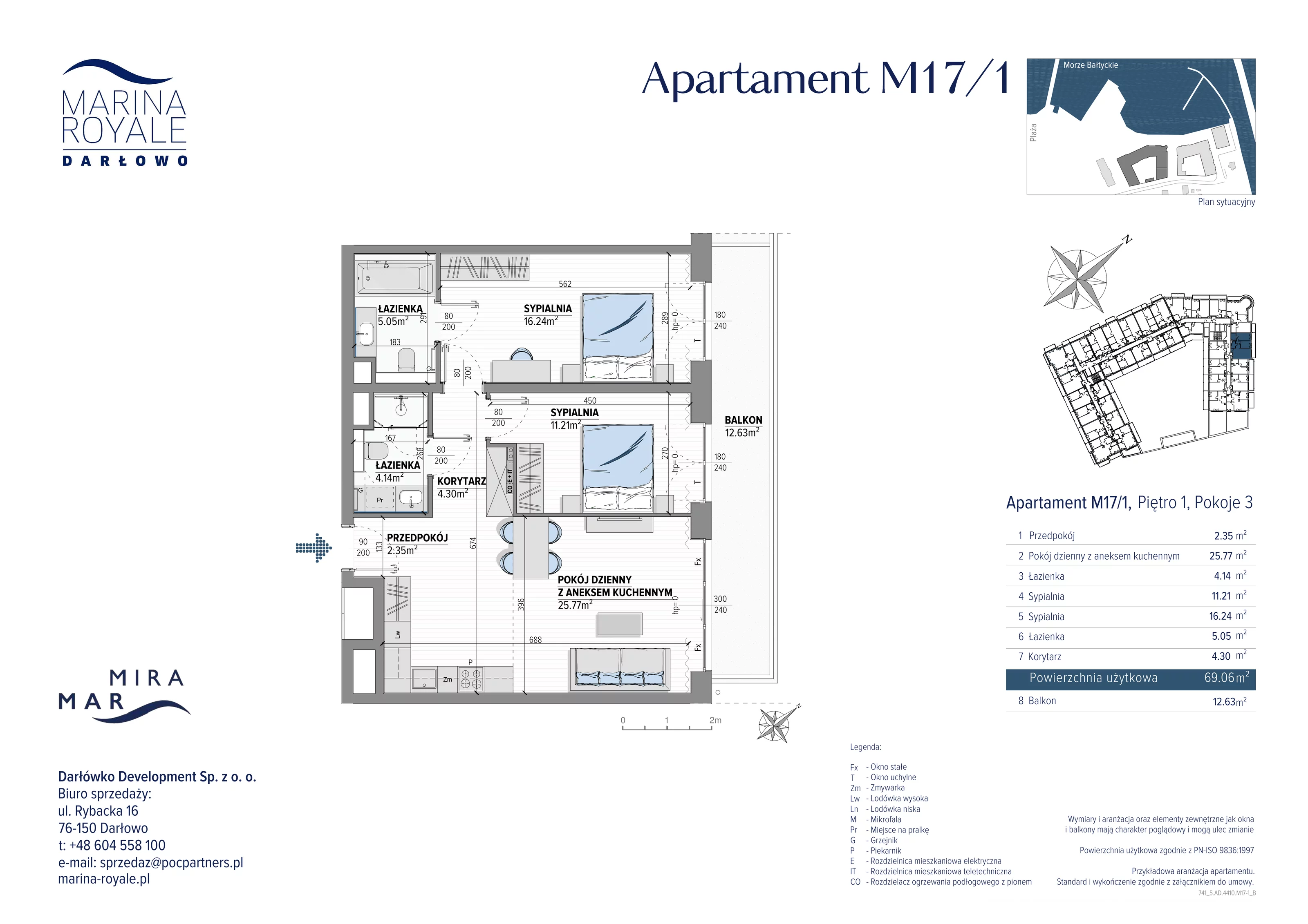 3 pokoje, apartament 69,06 m², piętro 1, oferta nr M17/1, Marina Royale, Darłowo, ul. Bulwar Zachodzącego Słońca 1