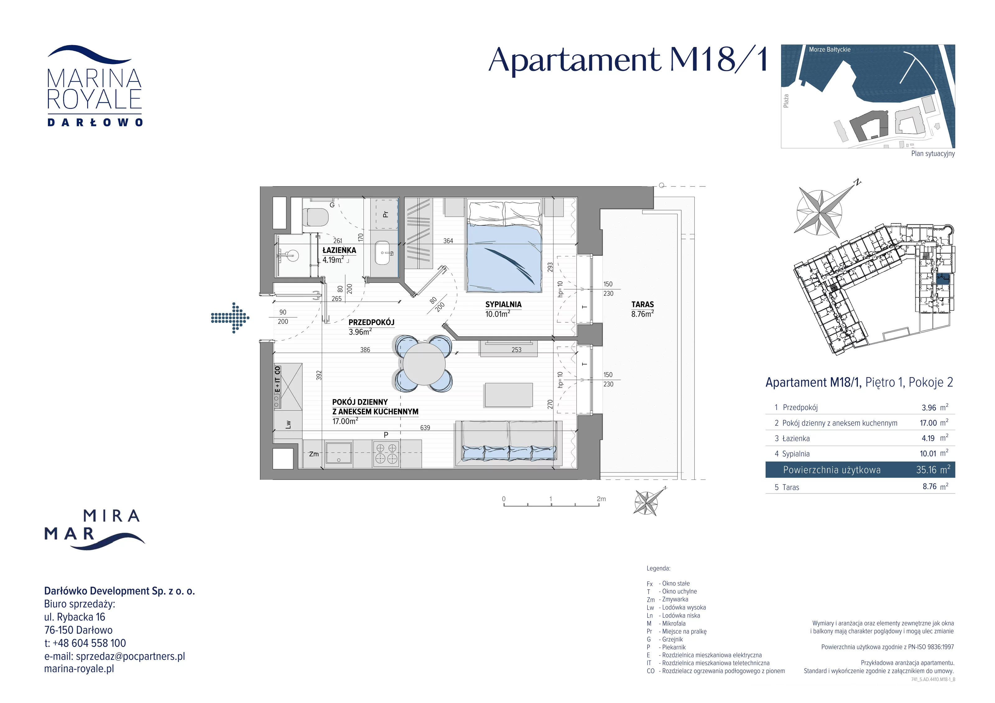 2 pokoje, apartament 35,16 m², piętro 1, oferta nr M18/1, Marina Royale, Darłowo, ul. Bulwar Zachodzącego Słońca 1
