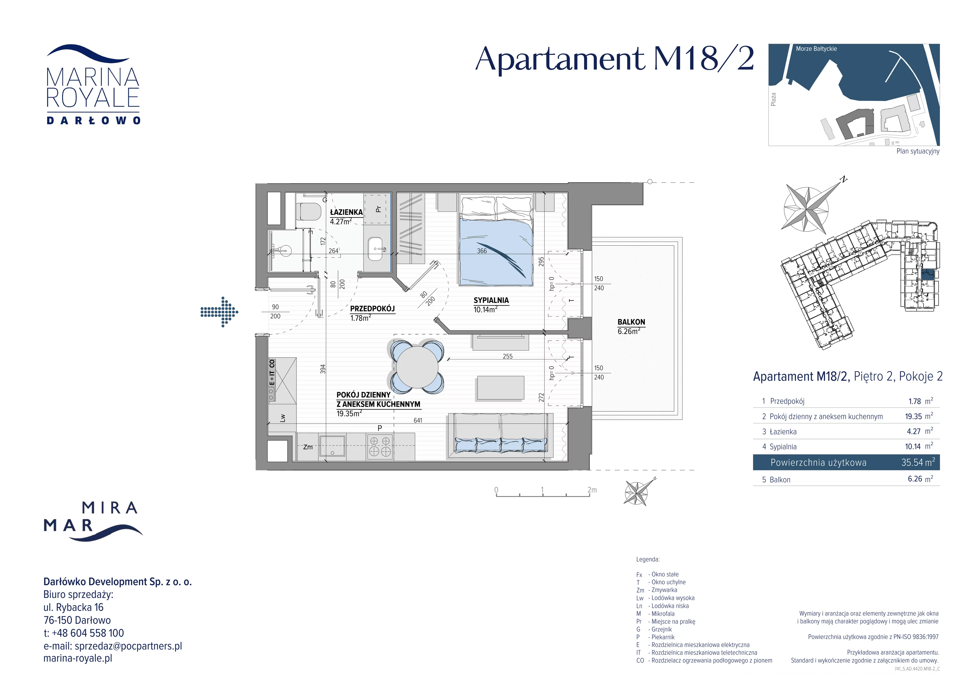 2 pokoje, apartament 35,54 m², piętro 2, oferta nr M18/2, Marina Royale, Darłowo, ul. Bulwar Zachodzącego Słońca 1