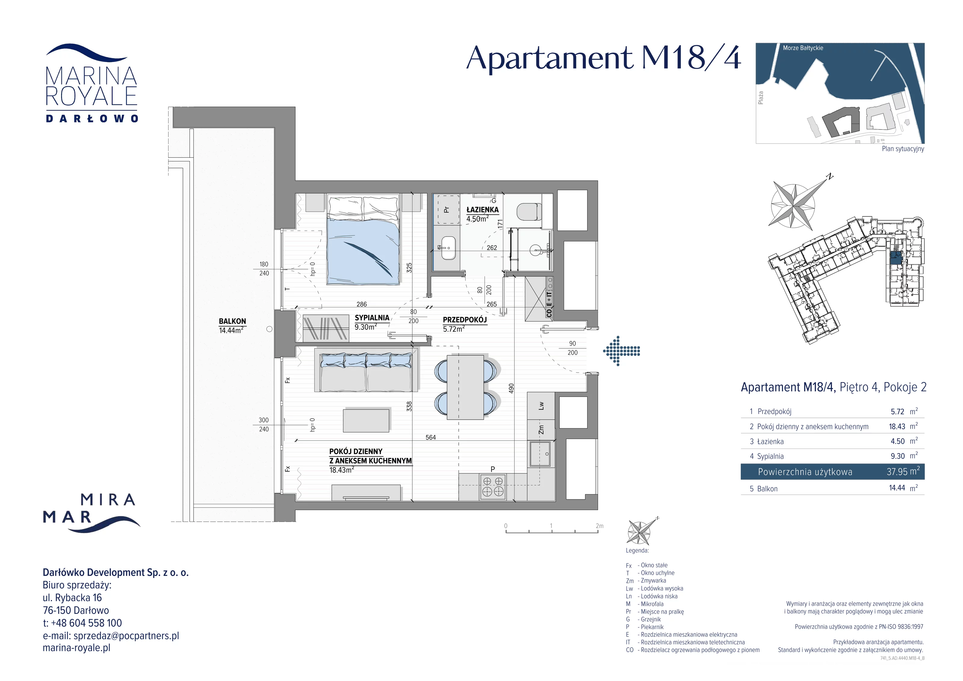 2 pokoje, apartament 37,95 m², piętro 4, oferta nr M18/4, Marina Royale, Darłowo, ul. Bulwar Zachodzącego Słońca 1