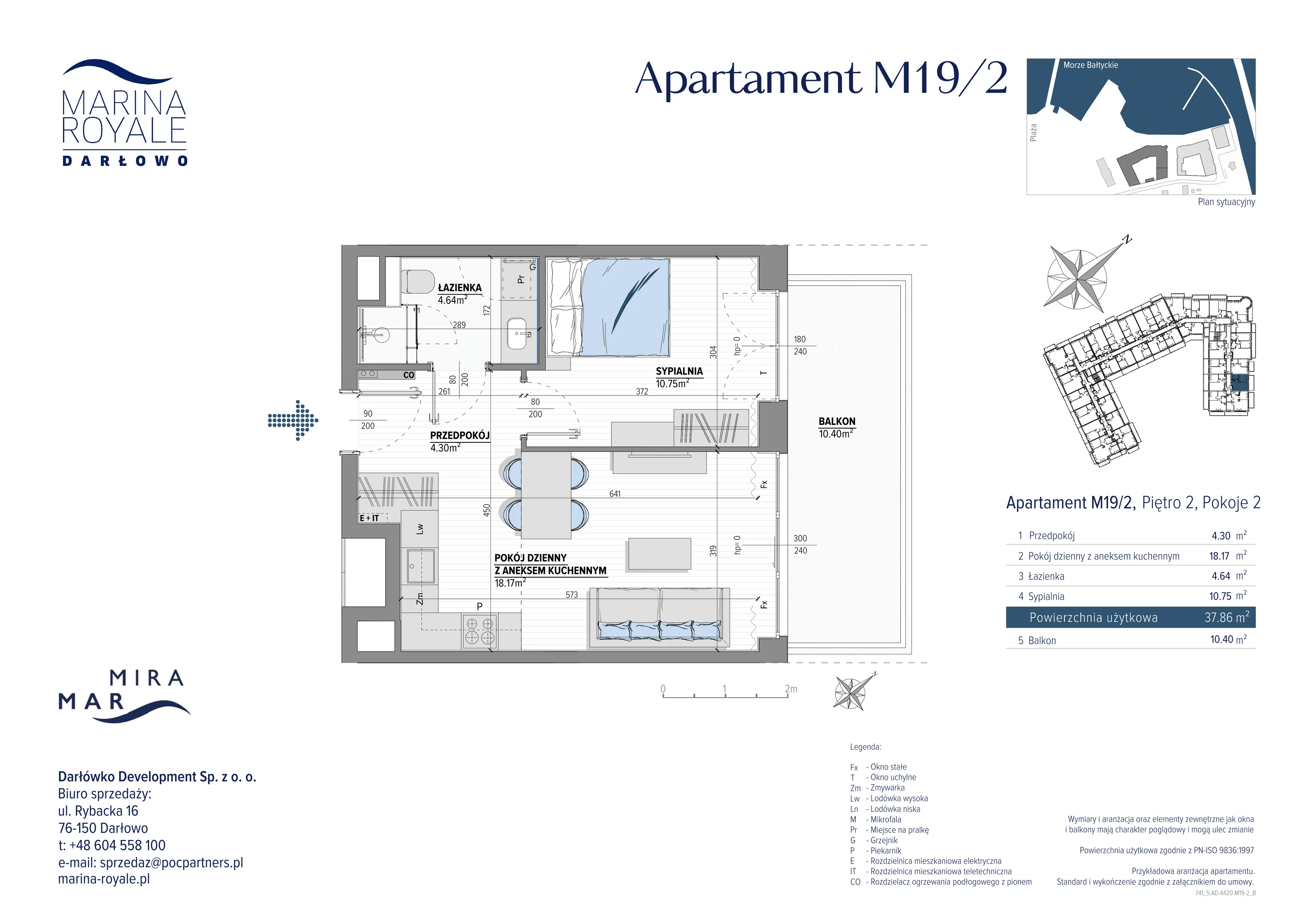 2 pokoje, apartament 37,86 m², piętro 2, oferta nr M19/2, Marina Royale, Darłowo, ul. Bulwar Zachodzącego Słońca 1