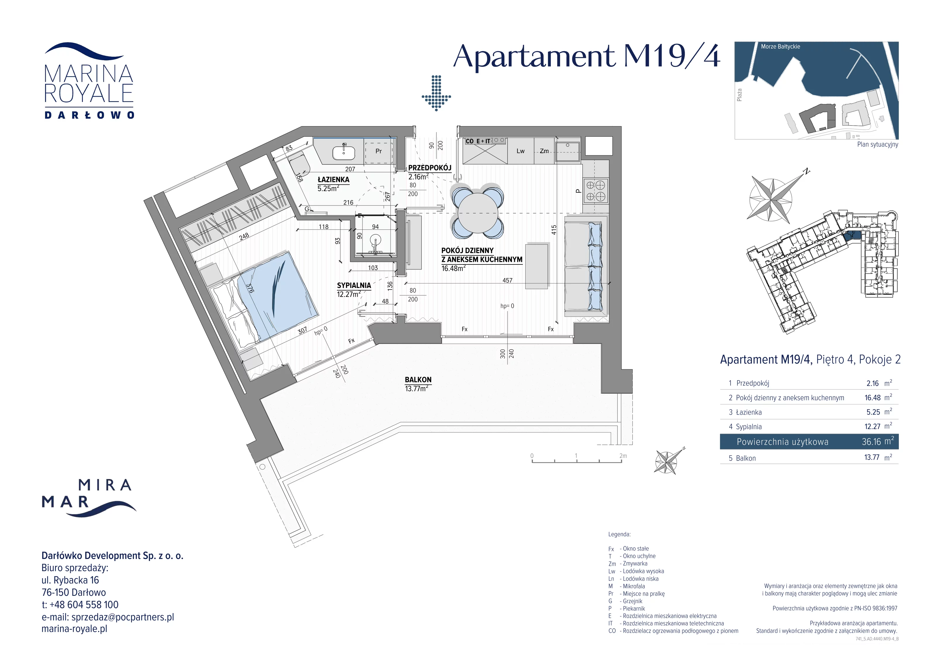 2 pokoje, apartament 36,16 m², piętro 4, oferta nr M19/4, Marina Royale, Darłowo, ul. Bulwar Zachodzącego Słońca 1