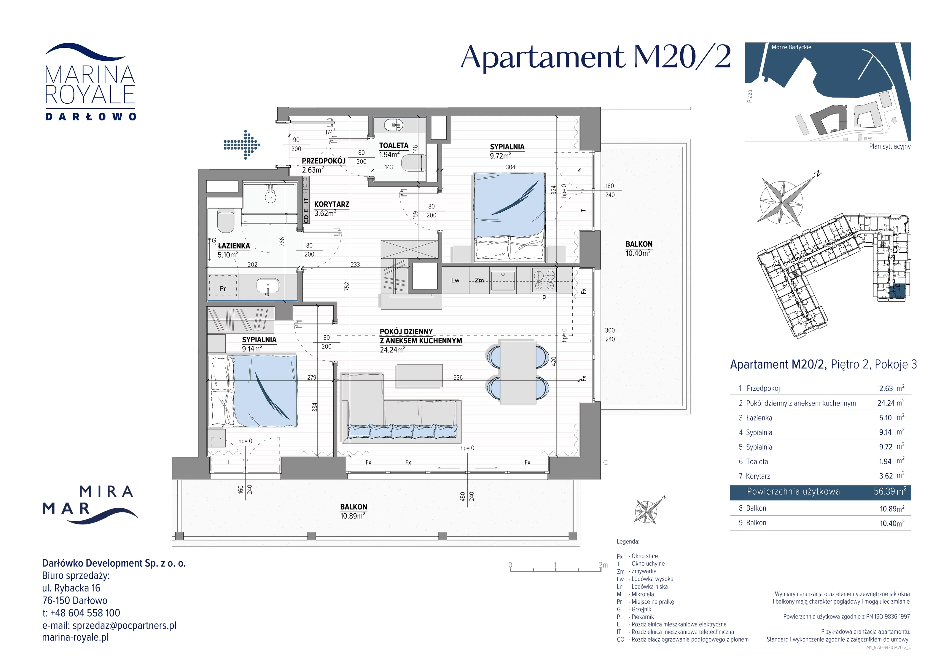 3 pokoje, apartament 56,39 m², piętro 2, oferta nr M20/2, Marina Royale, Darłowo, ul. Bulwar Zachodzącego Słońca 1