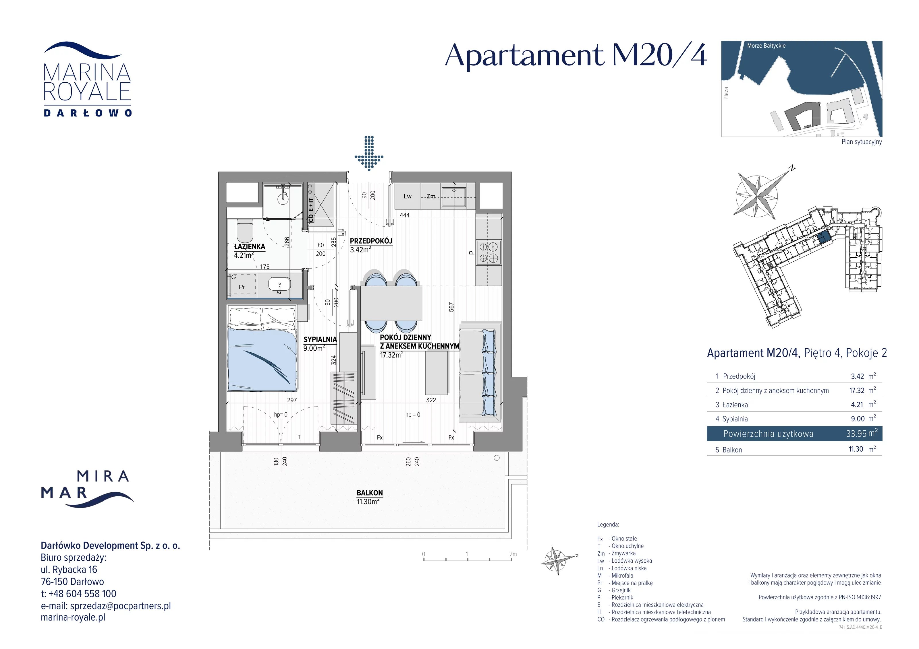 2 pokoje, apartament 33,95 m², piętro 4, oferta nr M20/4, Marina Royale, Darłowo, ul. Bulwar Zachodzącego Słońca 1