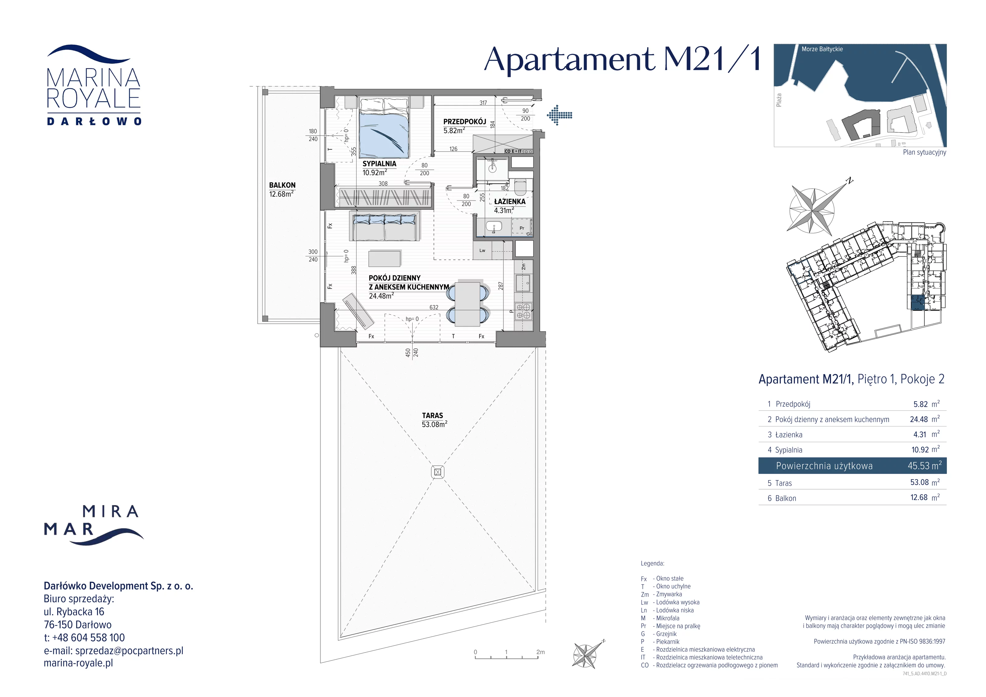 2 pokoje, apartament 45,53 m², piętro 1, oferta nr M21/1, Marina Royale, Darłowo, ul. Bulwar Zachodzącego Słońca 1