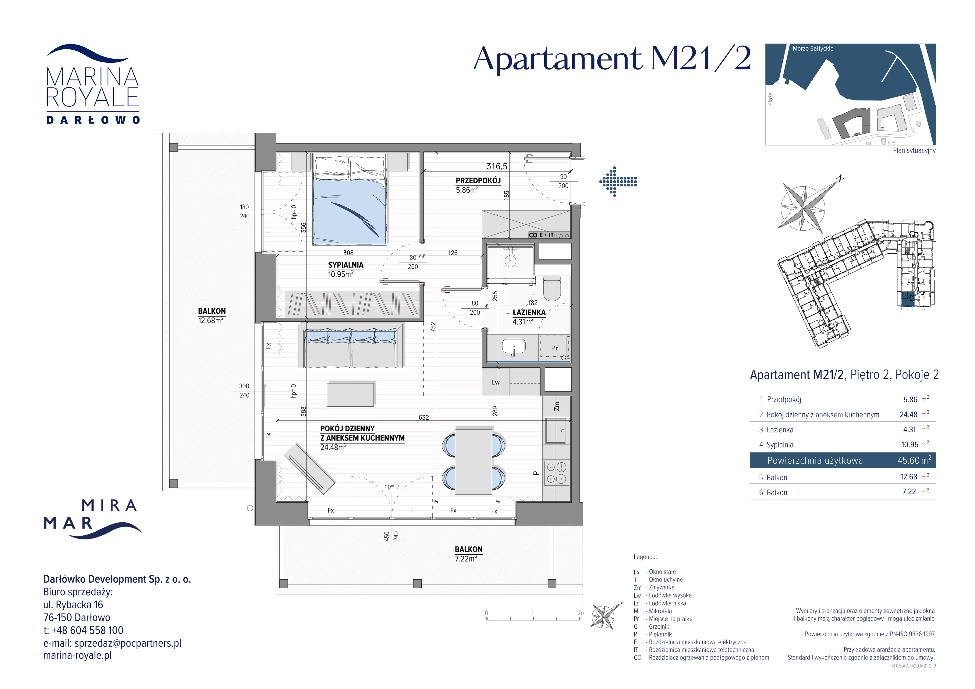 2 pokoje, apartament 45,60 m², piętro 2, oferta nr M21/2, Marina Royale, Darłowo, ul. Bulwar Zachodzącego Słońca 1