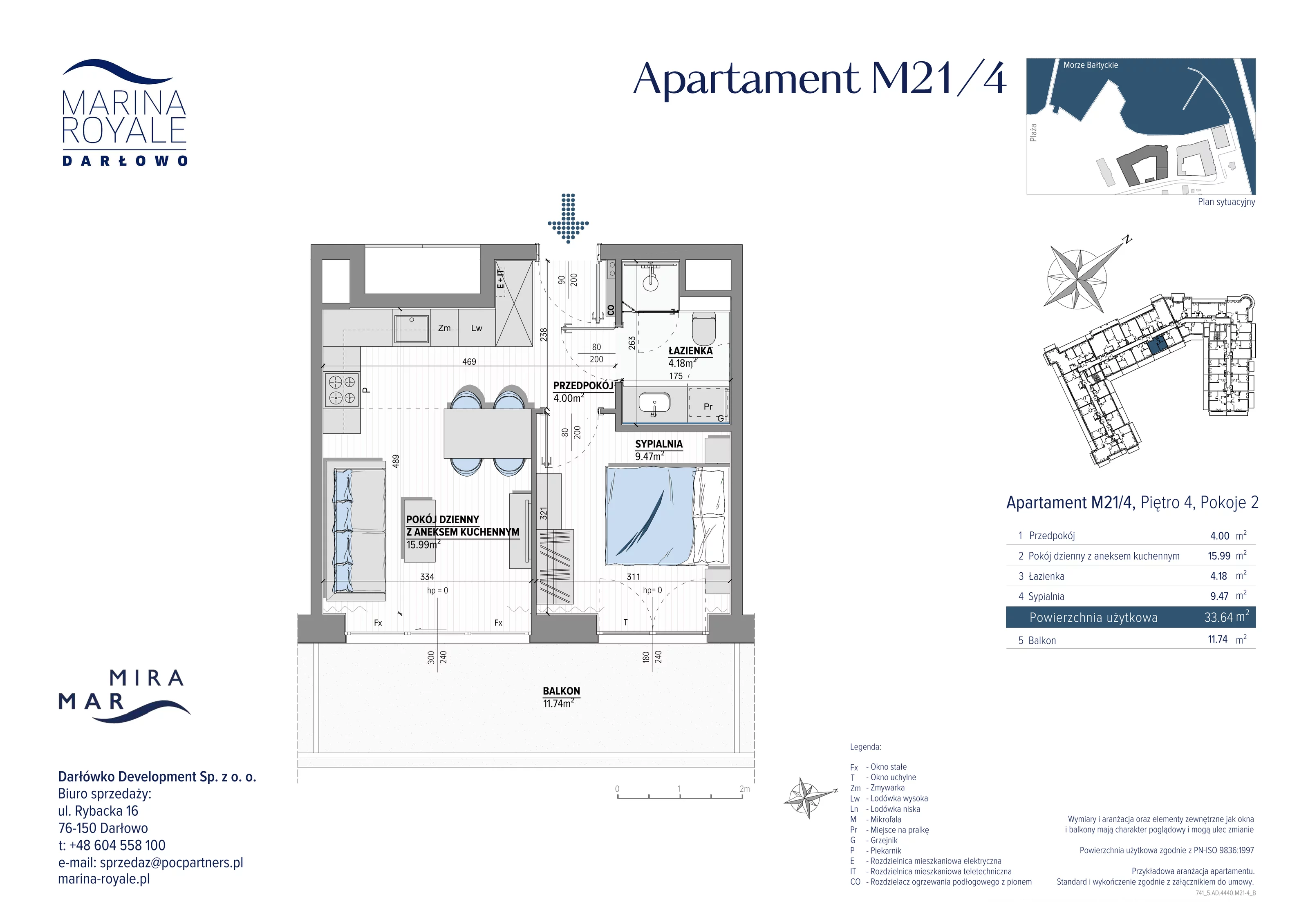 2 pokoje, apartament 33,64 m², piętro 4, oferta nr M21/4, Marina Royale, Darłowo, ul. Bulwar Zachodzącego Słońca 1