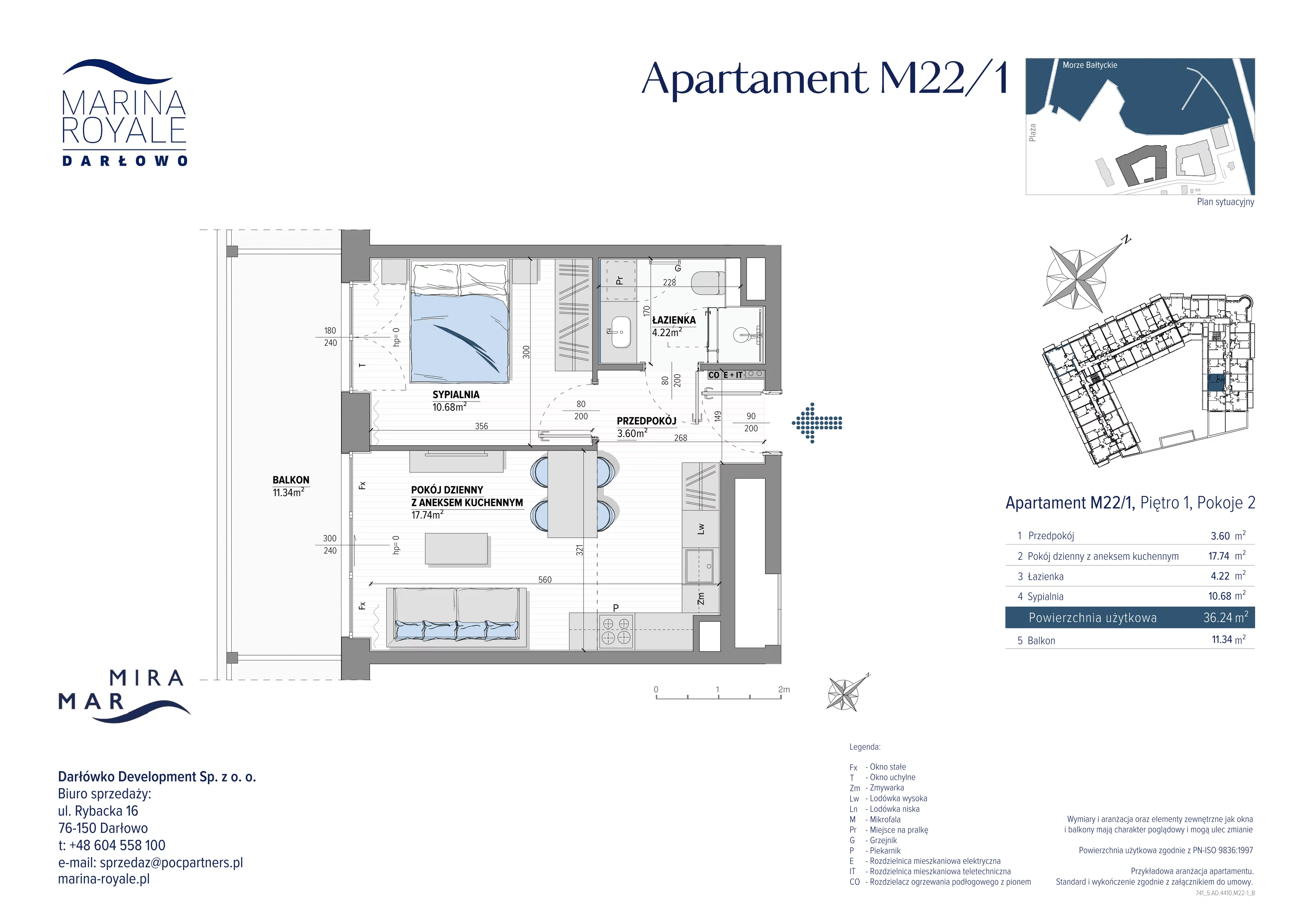 2 pokoje, apartament 36,24 m², piętro 1, oferta nr M22/1, Marina Royale, Darłowo, ul. Bulwar Zachodzącego Słońca 1