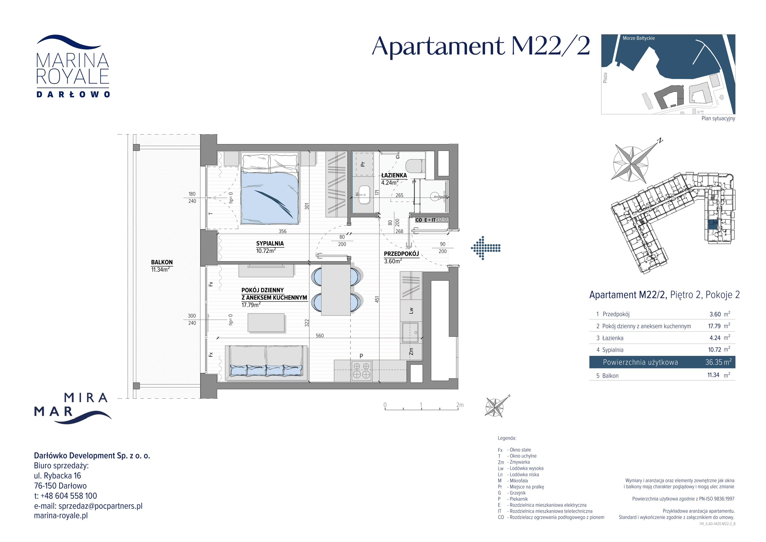 2 pokoje, apartament 36,35 m², piętro 2, oferta nr M22/2, Marina Royale, Darłowo, ul. Bulwar Zachodzącego Słońca 1