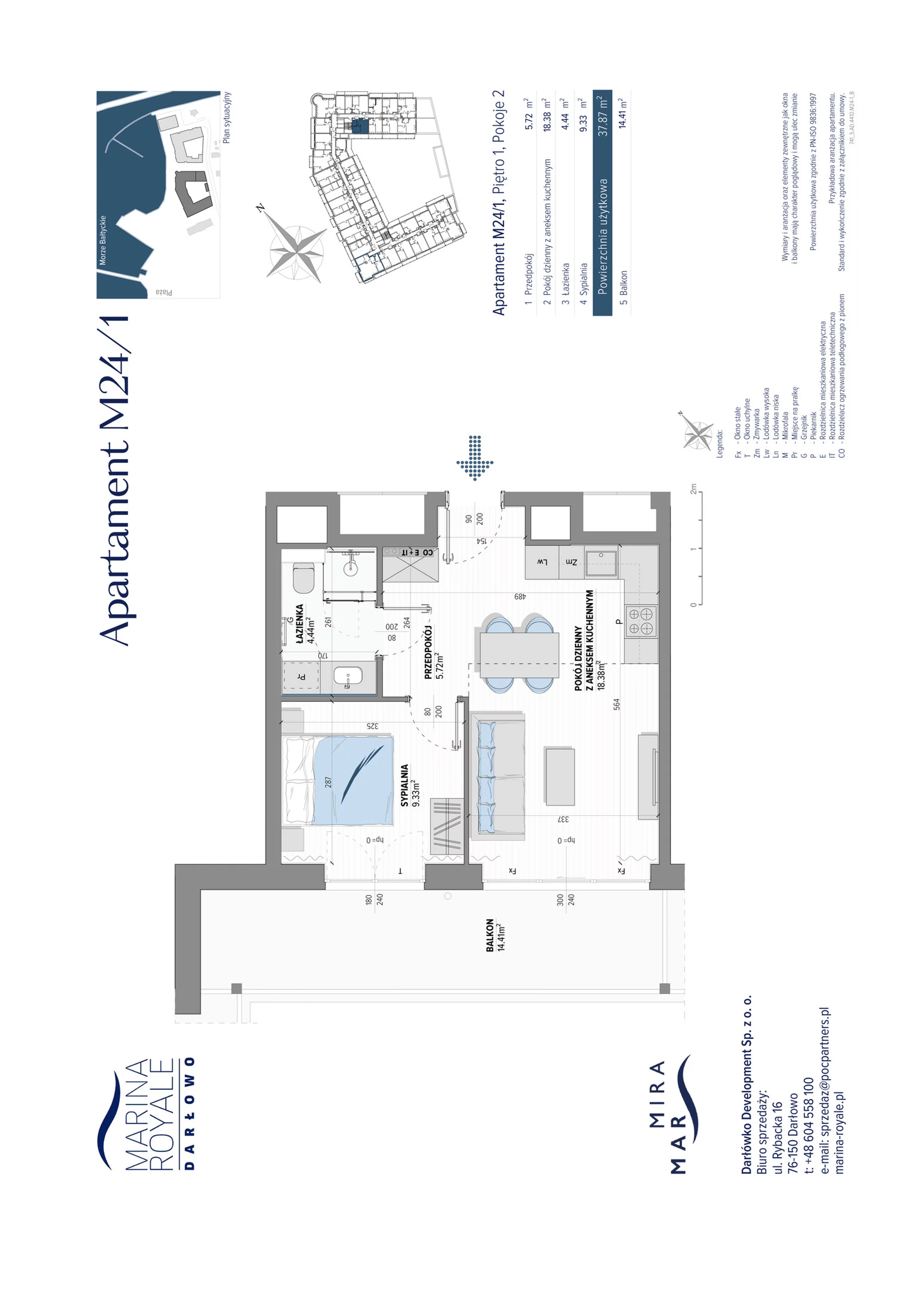 2 pokoje, apartament 37,87 m², piętro 1, oferta nr M24/1, Marina Royale, Darłowo, ul. Bulwar Zachodzącego Słońca 1