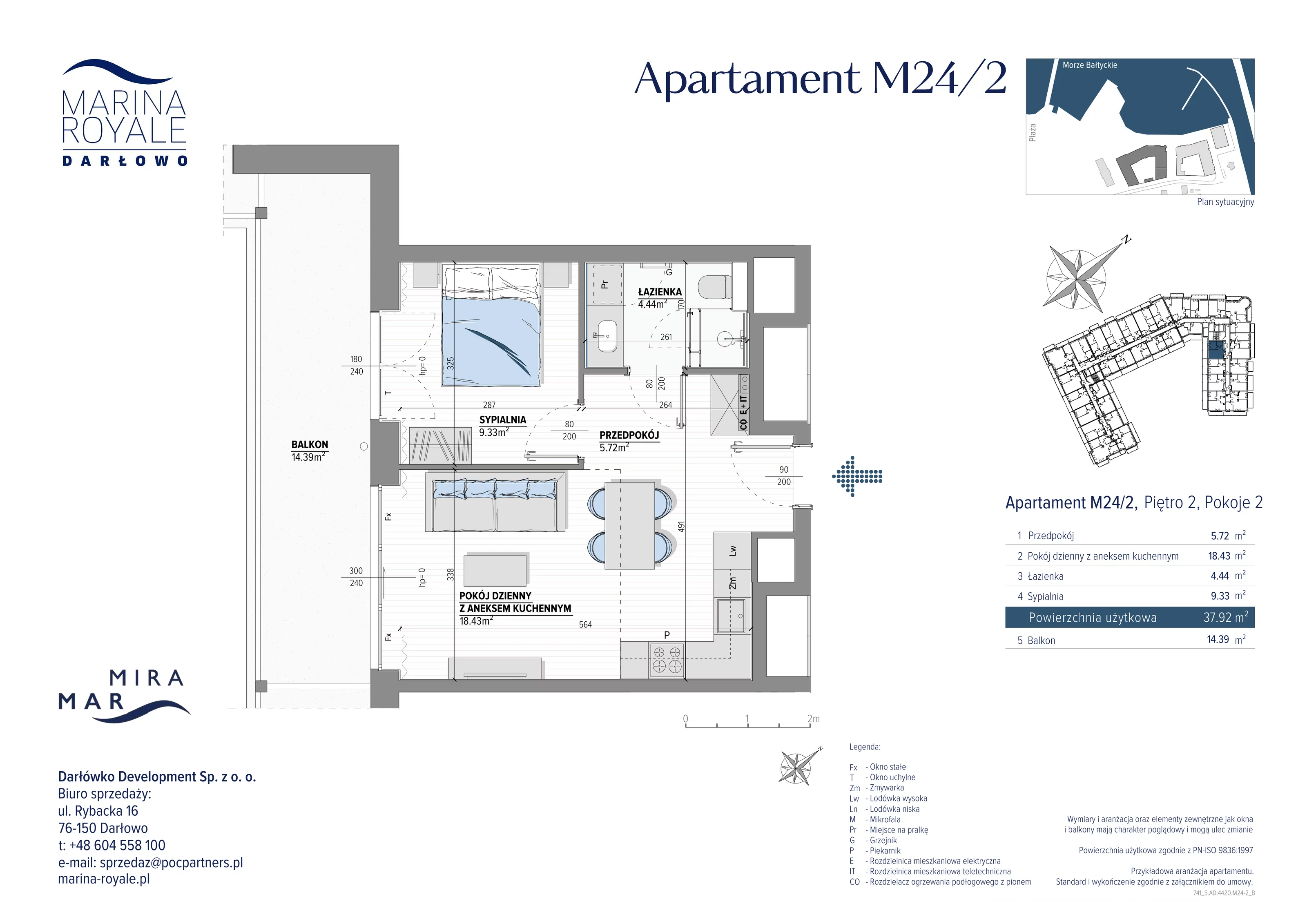 2 pokoje, apartament 37,92 m², piętro 2, oferta nr M24/2, Marina Royale, Darłowo, ul. Bulwar Zachodzącego Słońca 1