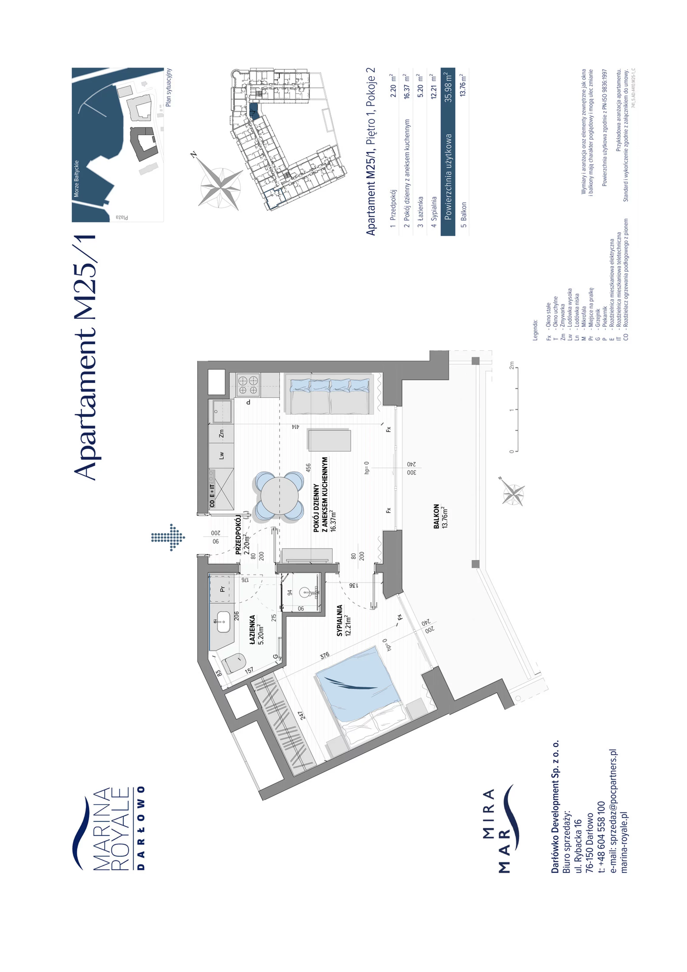 2 pokoje, apartament 35,98 m², piętro 1, oferta nr M25/1, Marina Royale, Darłowo, ul. Bulwar Zachodzącego Słońca 1