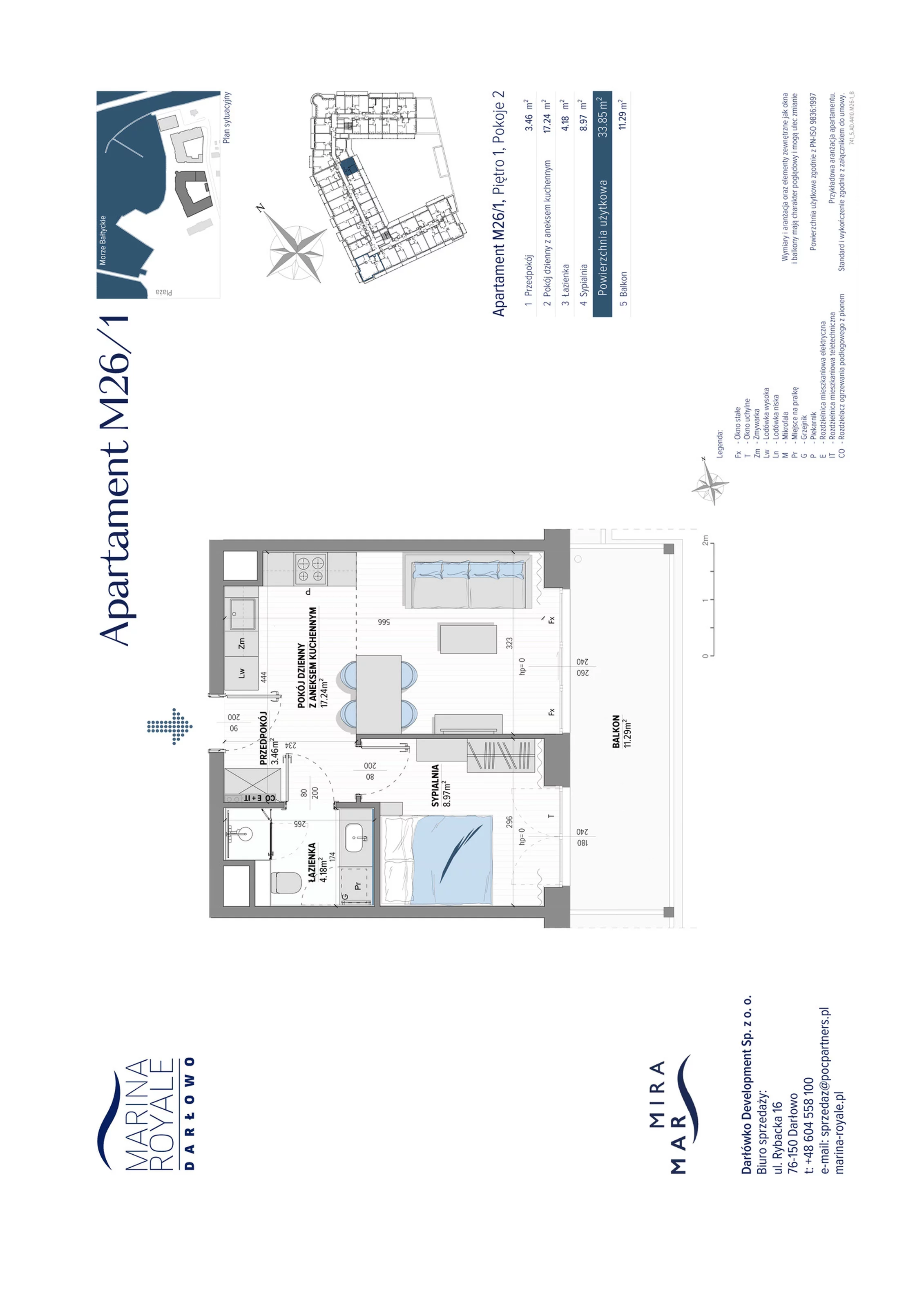 2 pokoje, apartament 33,85 m², piętro 1, oferta nr M26/1, Marina Royale, Darłowo, ul. Bulwar Zachodzącego Słońca 1